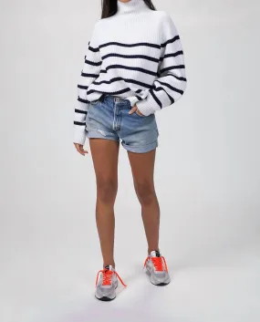 Fiona Striped Sweater In White/navy Perfectly Warm