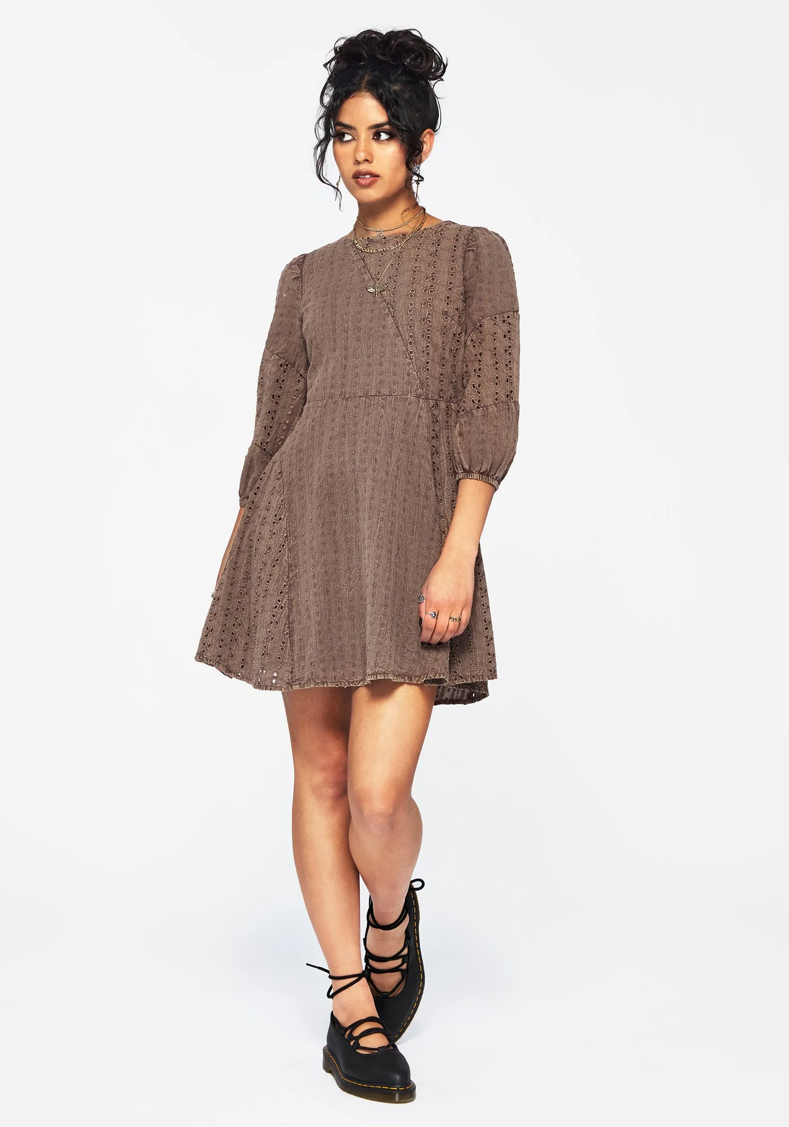Fresh Stitch Chic Casual Wear Summerisle Cotton Broderie Detail Mini Smock Dress