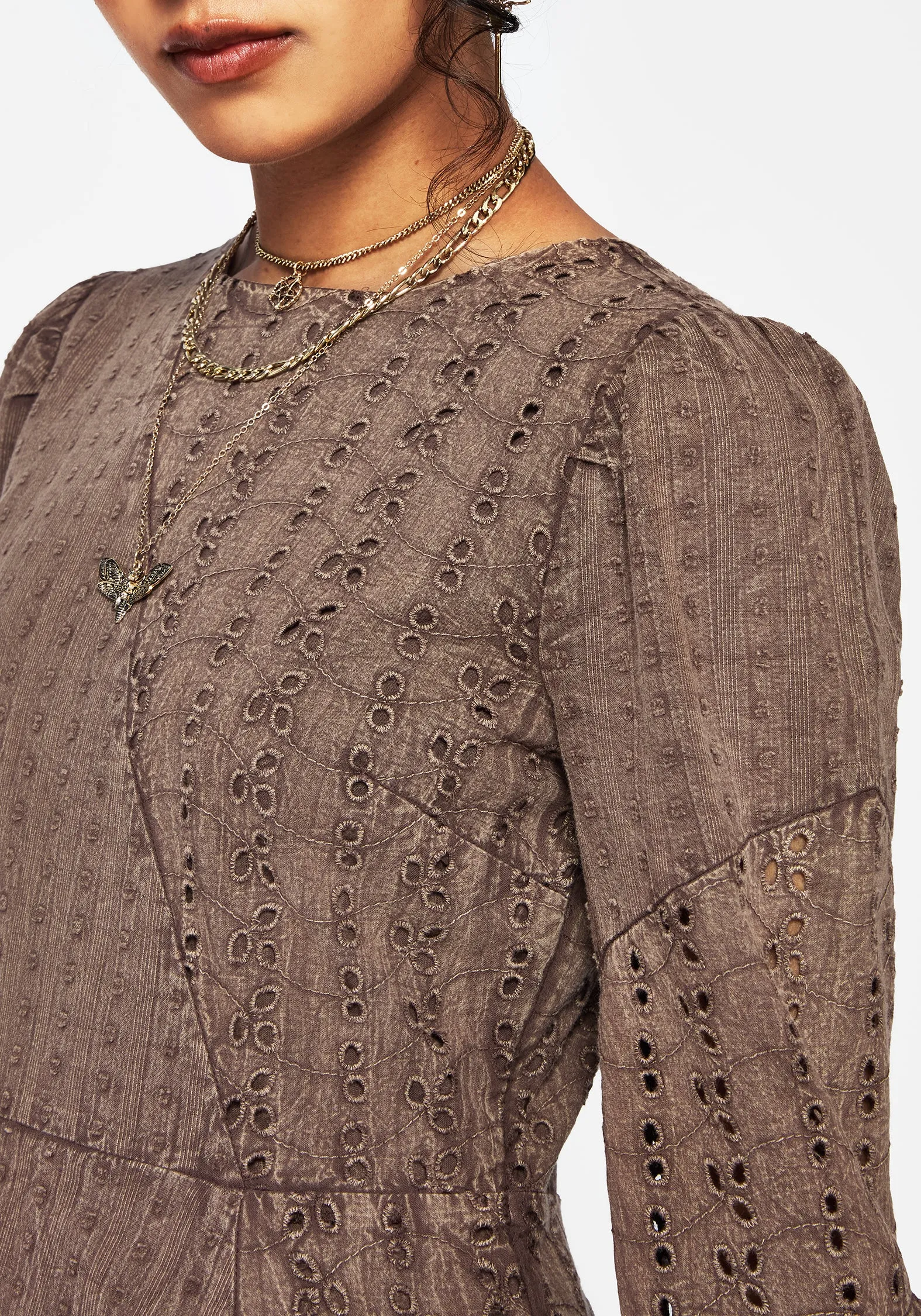 Texture Blend Sleek and Sleek Summerisle Cotton Broderie Detail Mini Smock Dress