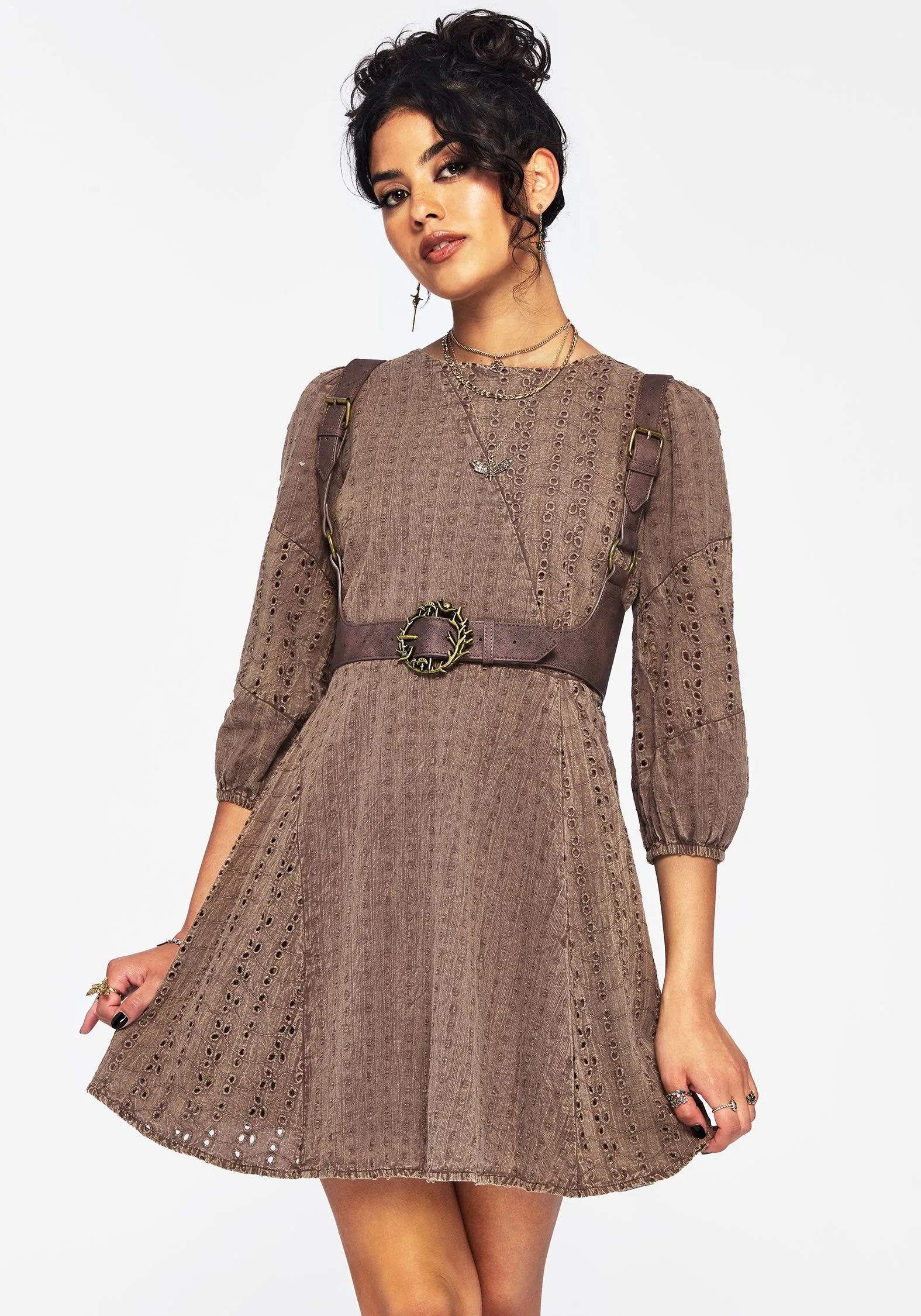 Minimal Form Summerisle Cotton Broderie Detail Mini Smock Dress