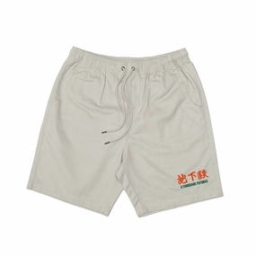 A Thousand Futures 'Lucky' Canvas Twill Shorts - Bone Tapered leg fitness enthusiasts