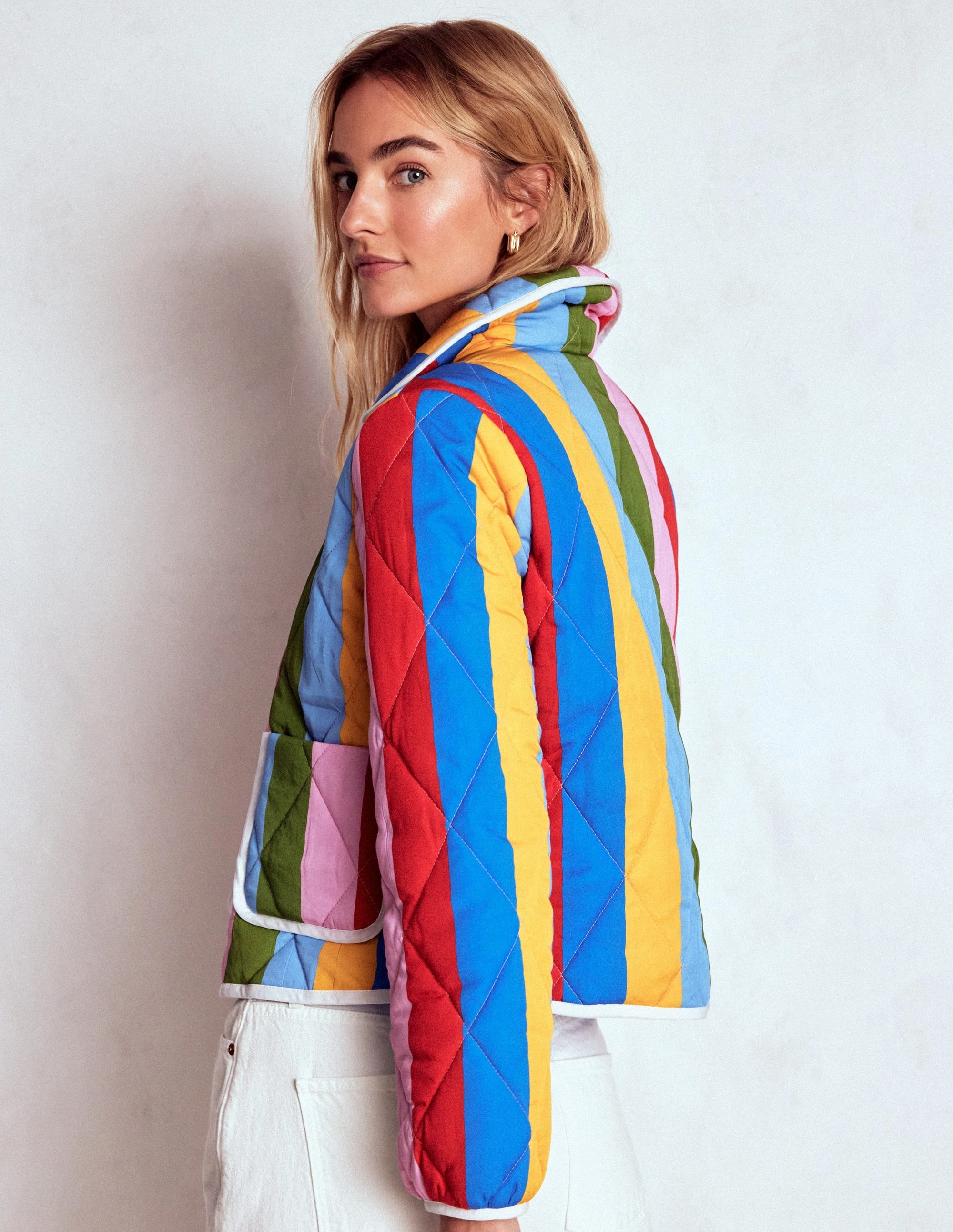 Fitzrovia Quilted Jacket-Rainbow Stripe Secure Closure Systems