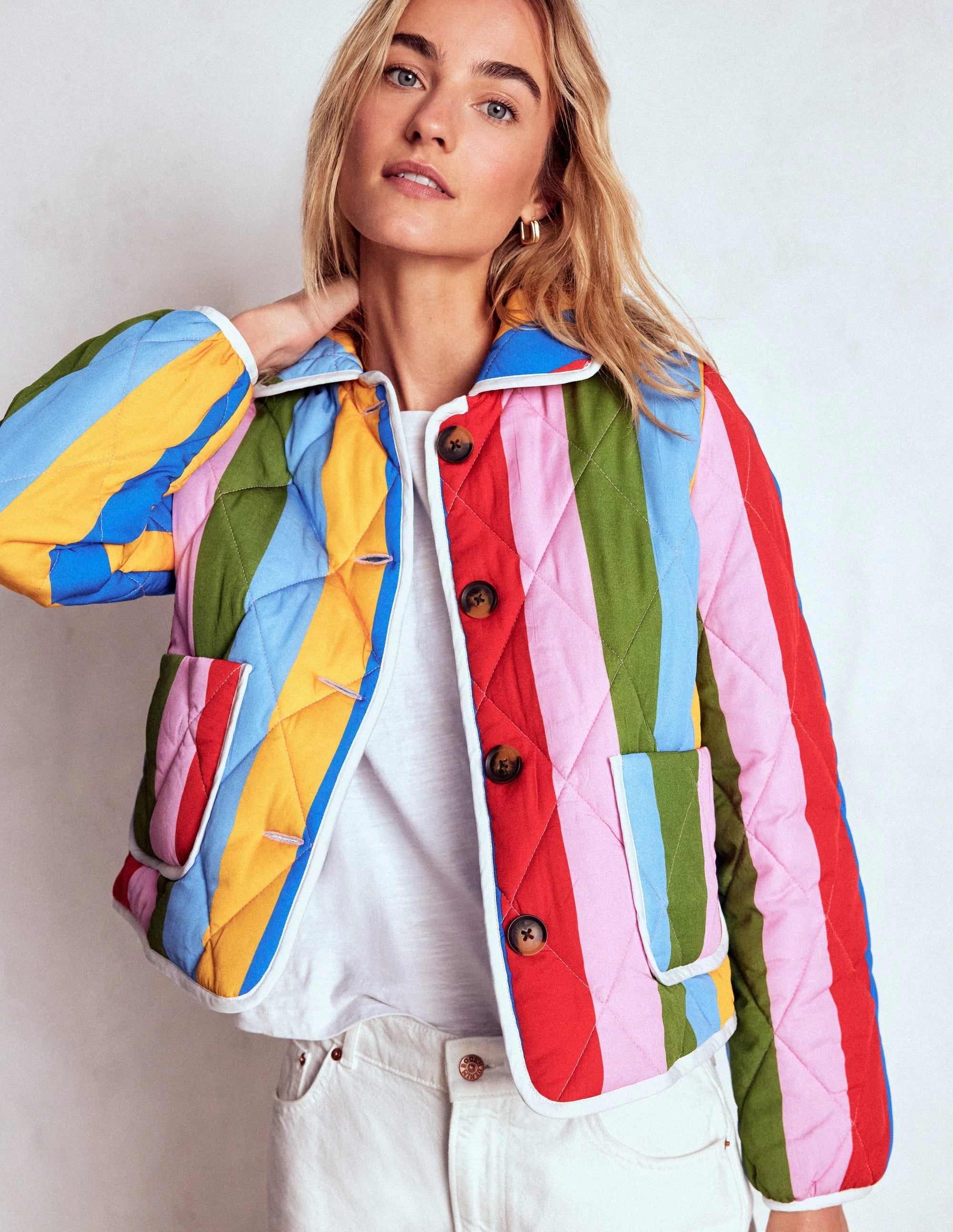 Fitzrovia Quilted Jacket-Rainbow Stripe Sleek Layer Look