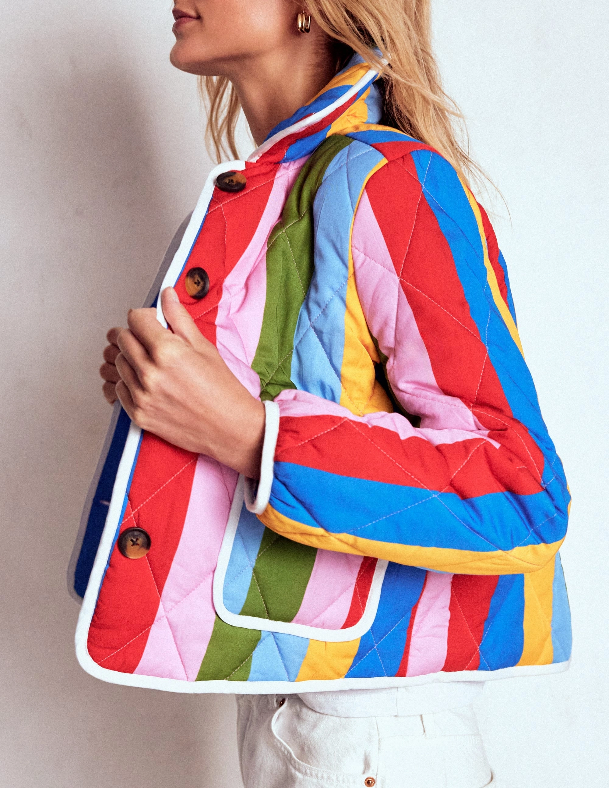 Universal Fit Framework AntiStatic Lining Fitzrovia Quilted Jacket-Rainbow Stripe