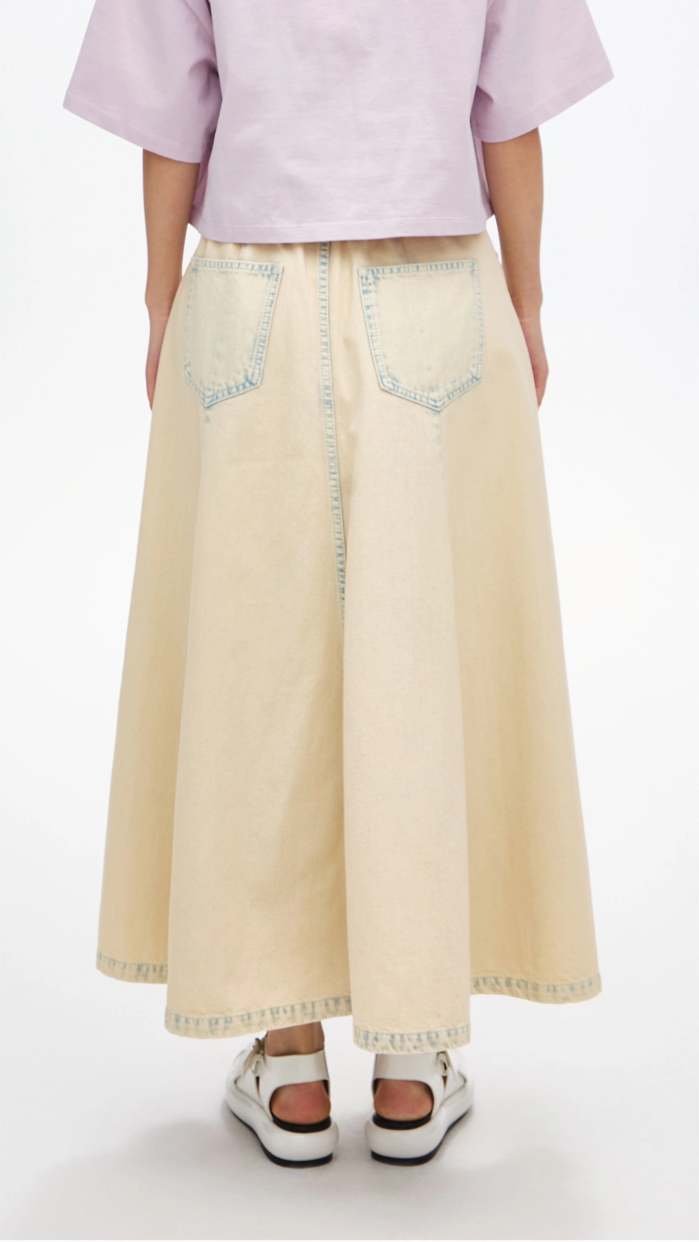 Bleach-washed Denim Skirt ruffle trim
