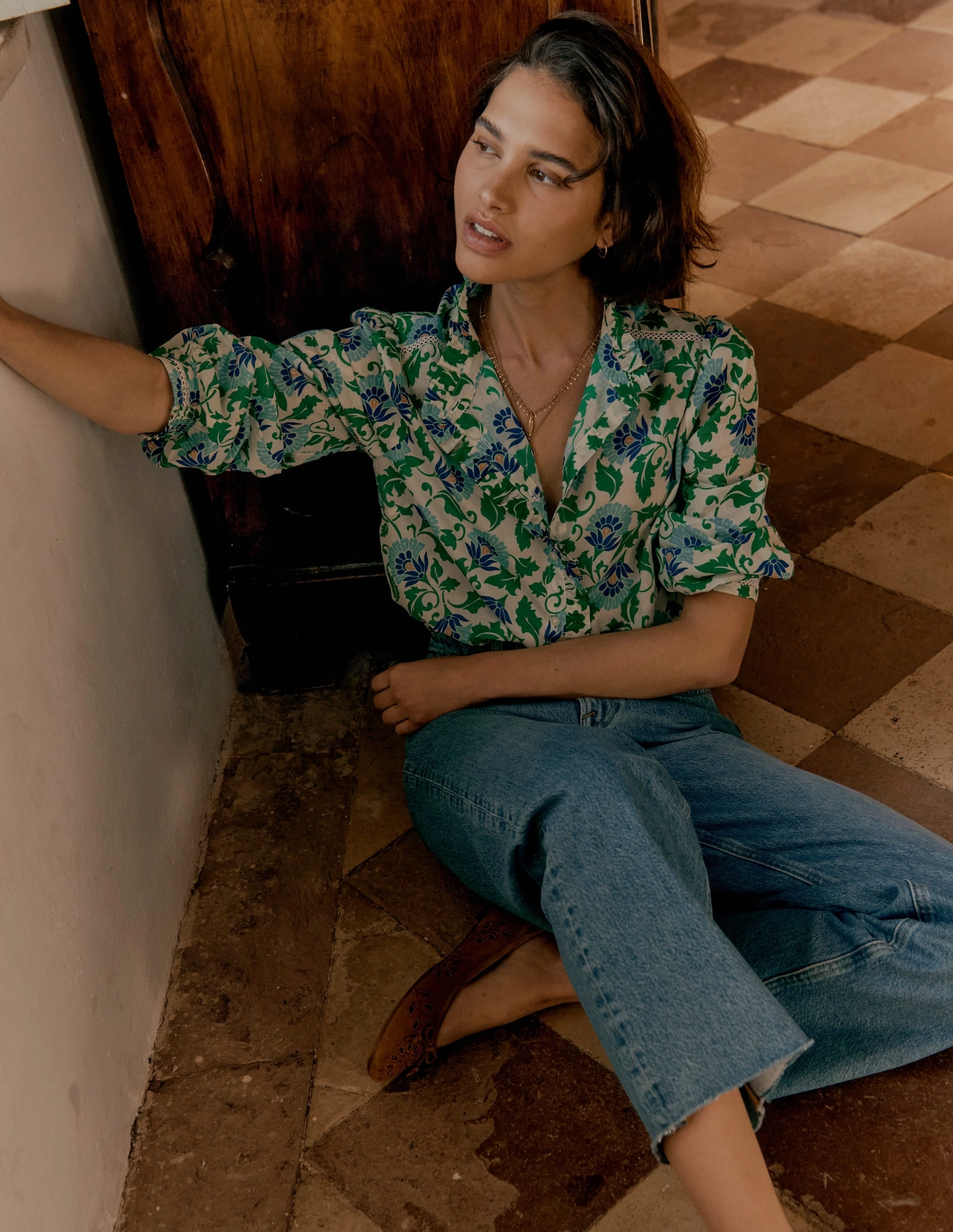 Flatlock Seam Detailing Helena Cotton Top-Rich Emerald, Ornate Vine CompressionTechnology High Durability Material