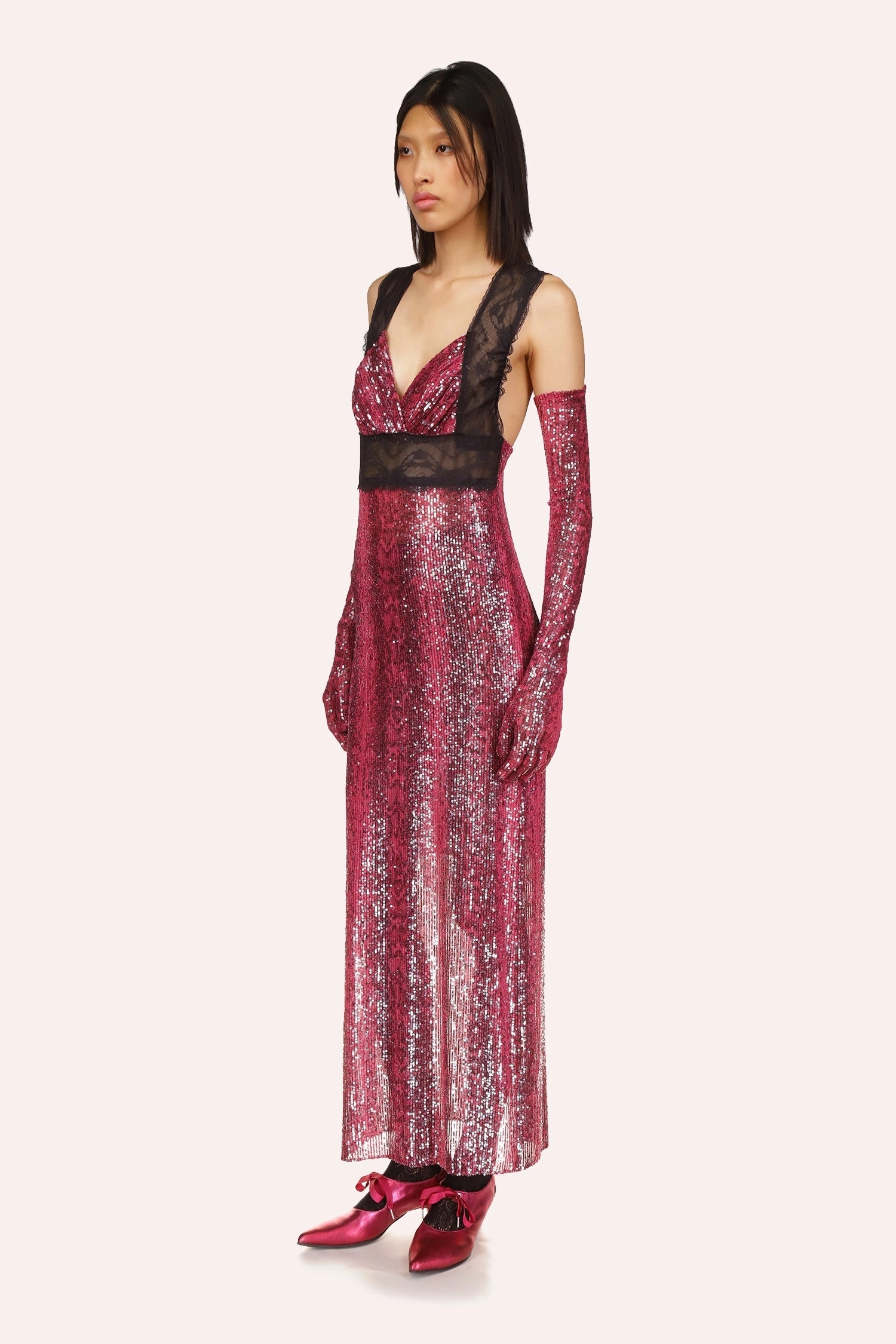 Snakeskin Sequin & Lace Dress Sheer Panel