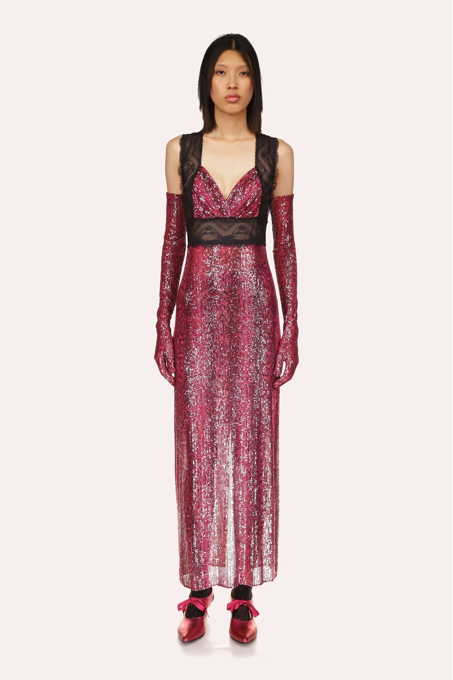 Grace Glow Snakeskin Sequin & Lace Dress