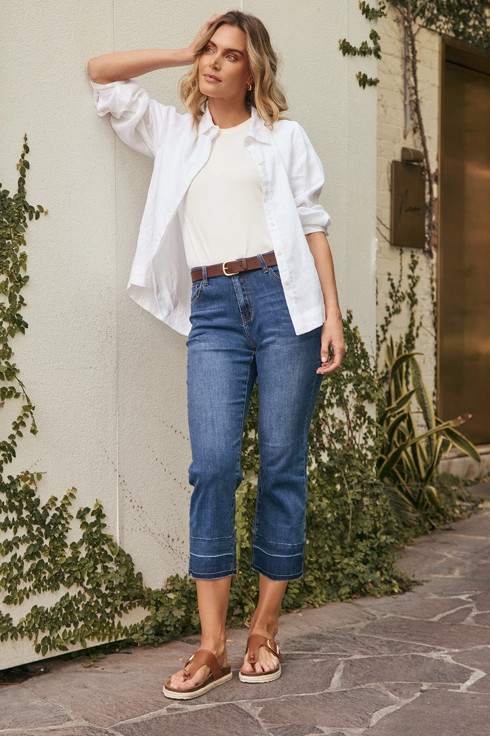 Morning Stroll Streetwear Fan Outfit Plan Adrift Denim Cropped Straight Leg Jeans in Mid Wash