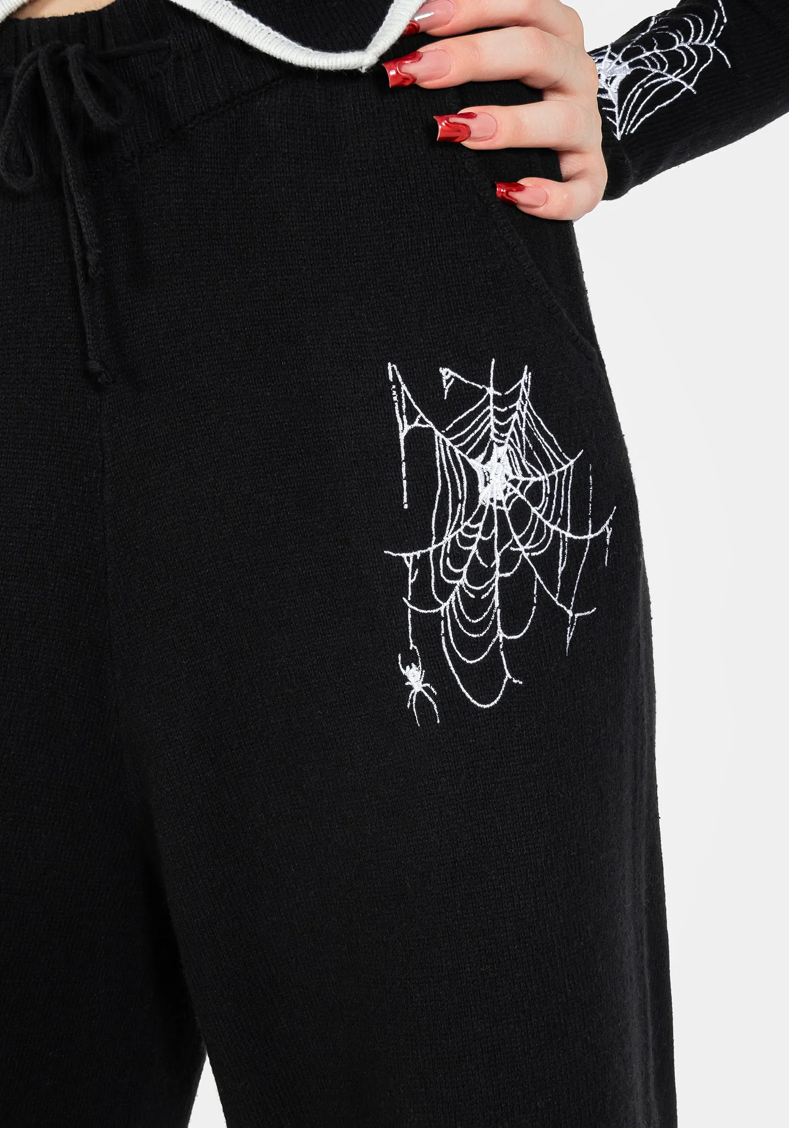 Araneae Embroidered Wide Leg Knit Joggers Light Reflective Details