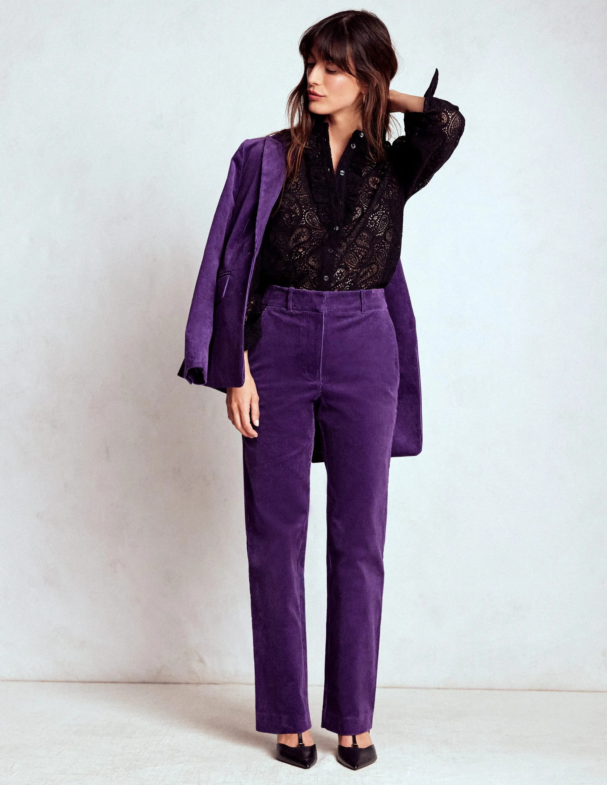 Non Iron Technology Minimalist Fit Canonbury Cord Trousers-Mystical Purple