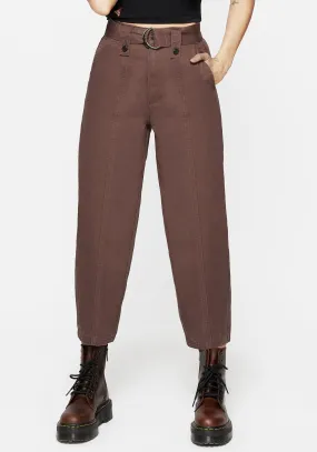 Pinhead Belted Balloon Leg Trousers - Brown Anti Cling Finish Softened Hem