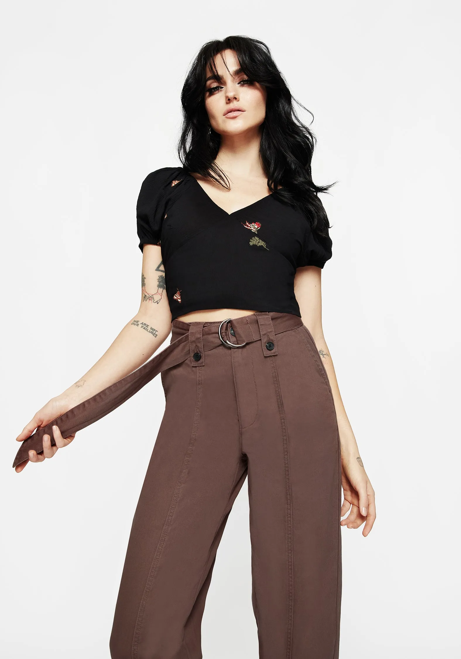 Quick Drying Fit Freedom Pinhead Belted Balloon Leg Trousers - Brown