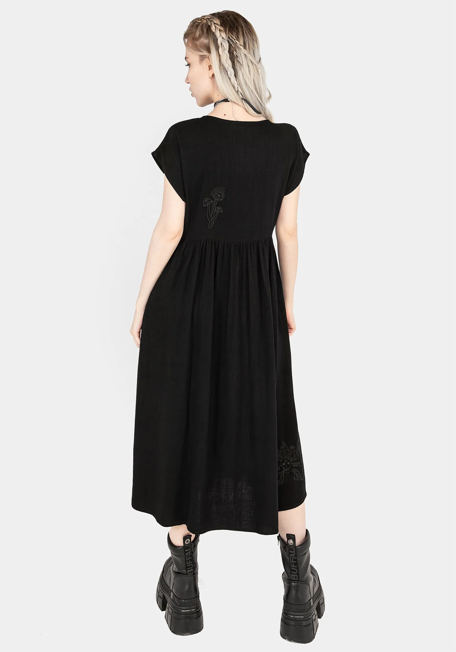 Scutellaria Embroidered Button Up Midi Dress Air Beauty