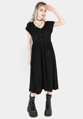 Balanced feel Church Proper Scutellaria Embroidered Button Up Midi Dress