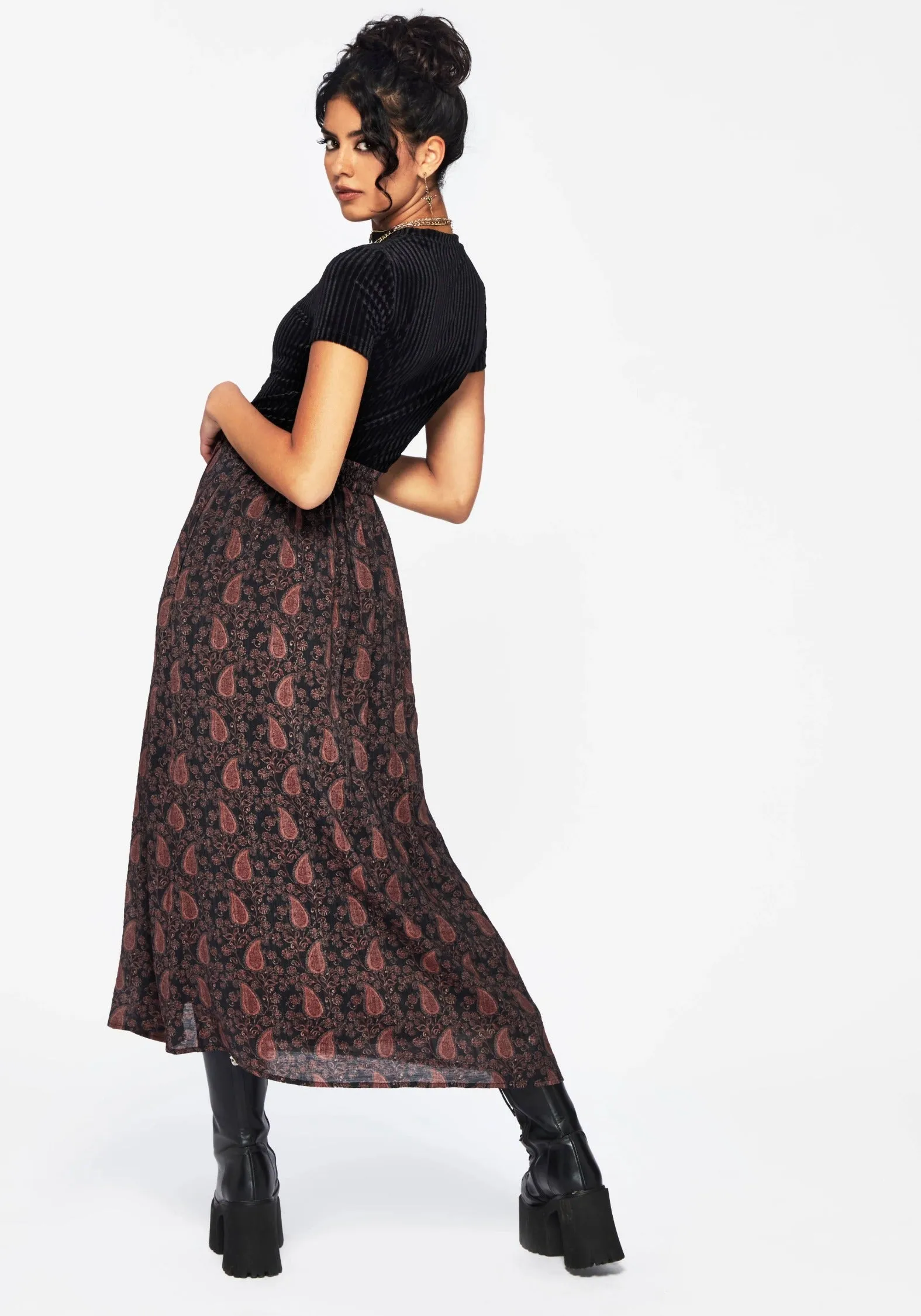 Isola Paisley Print Asymmetric Button Up Midaxi Skirt Neutral Look