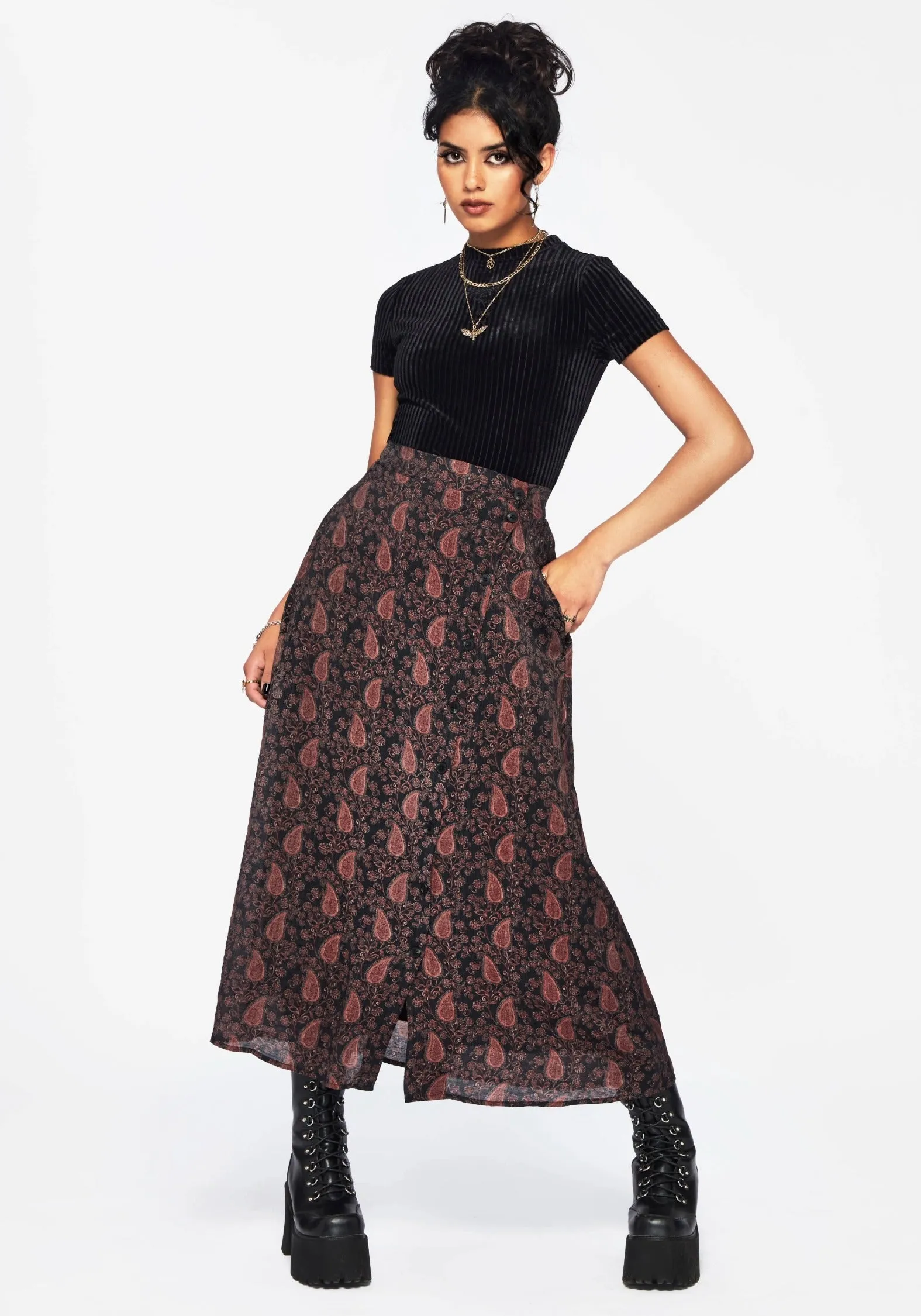 Isola Paisley Print Asymmetric Button Up Midaxi Skirt Simple Fit