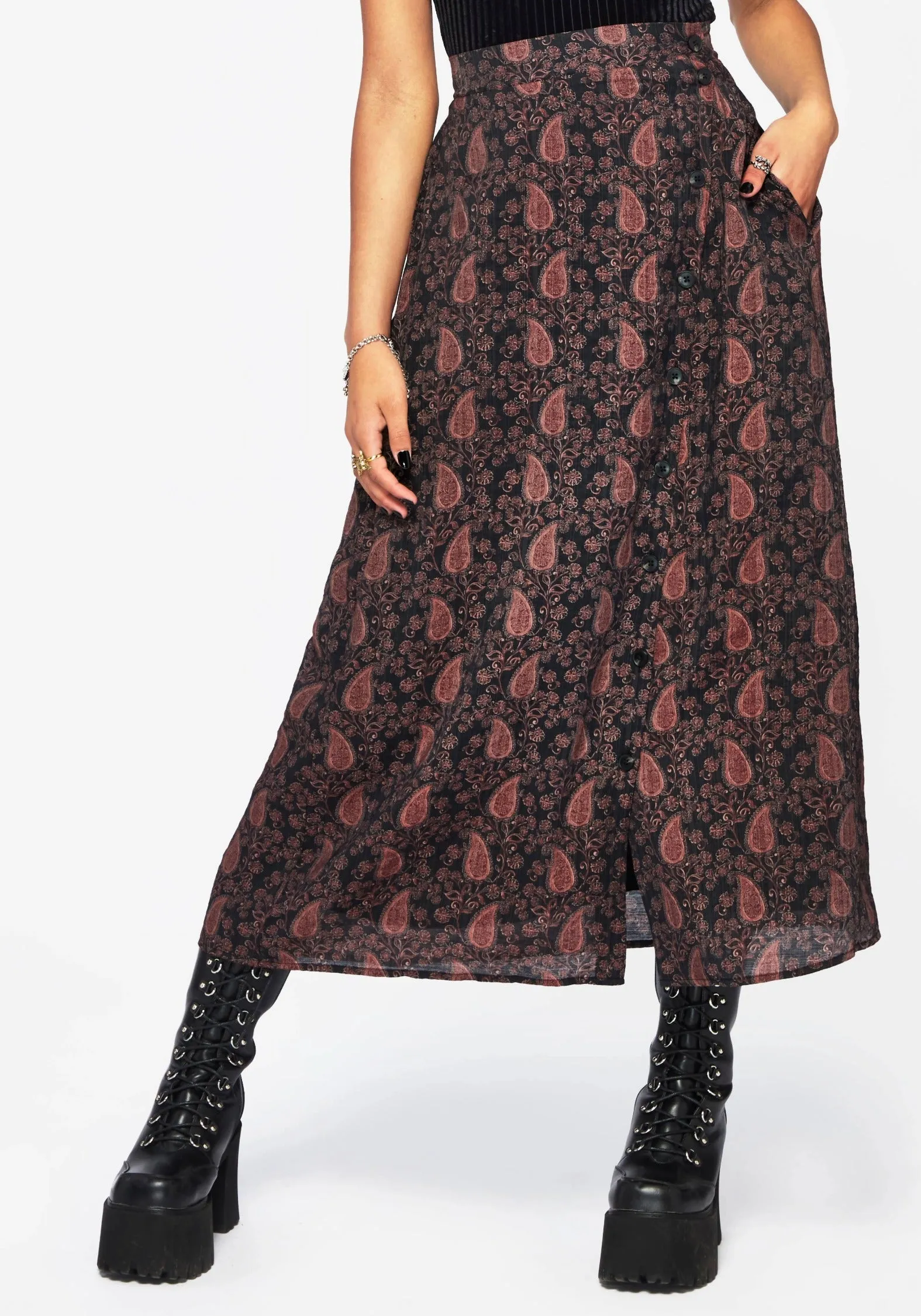 Isola Paisley Print Asymmetric Button Up Midaxi Skirt Craftsmanship Focus Resale Value
