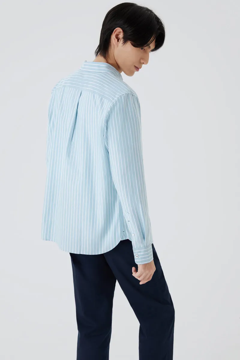Comfort Stretch Custom Fit Oxford Button-Down Casual Shirt | Light Blue Stripes 7968NZ