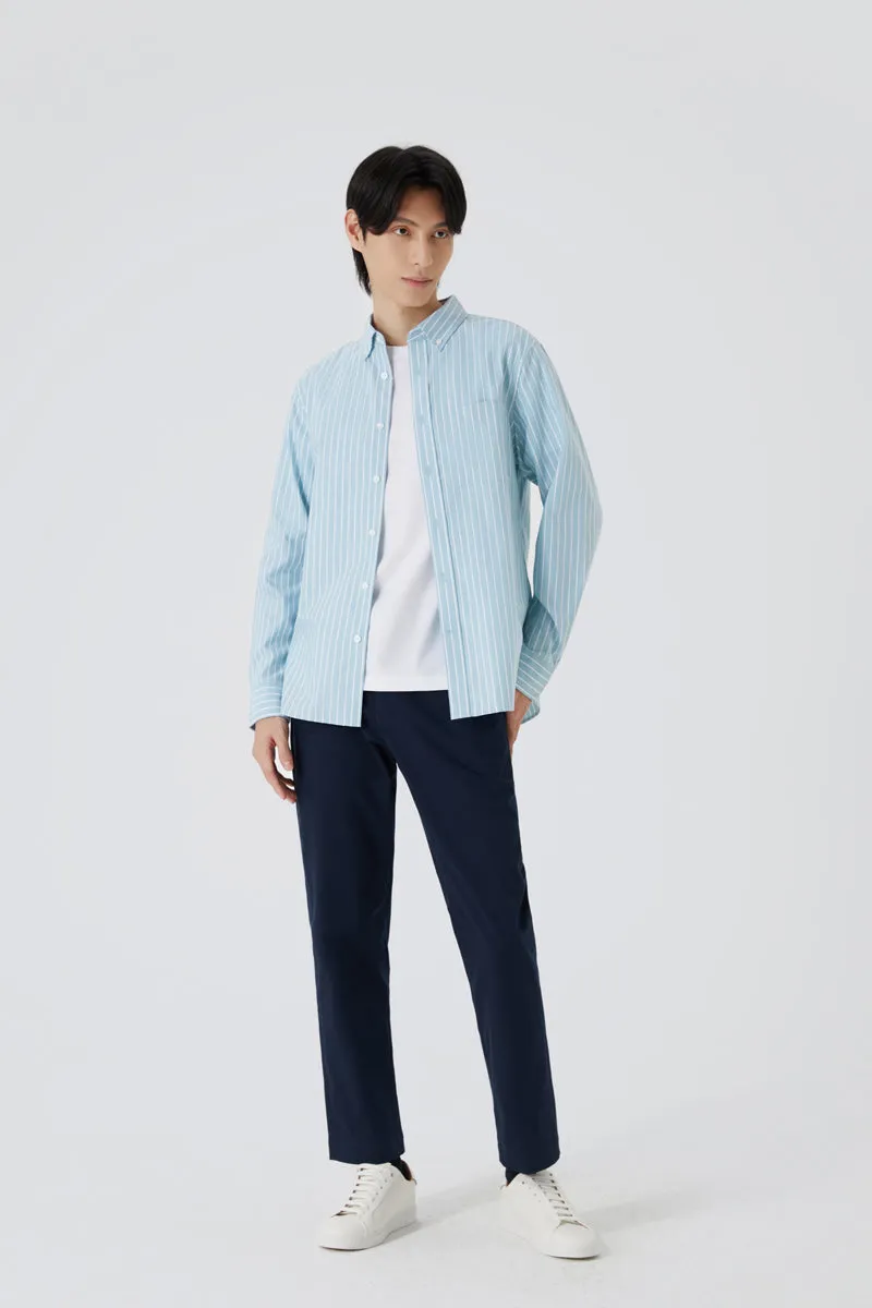 Tagless label High-Quality Material Oxford Button-Down Casual Shirt | Light Blue Stripes 7968NZ