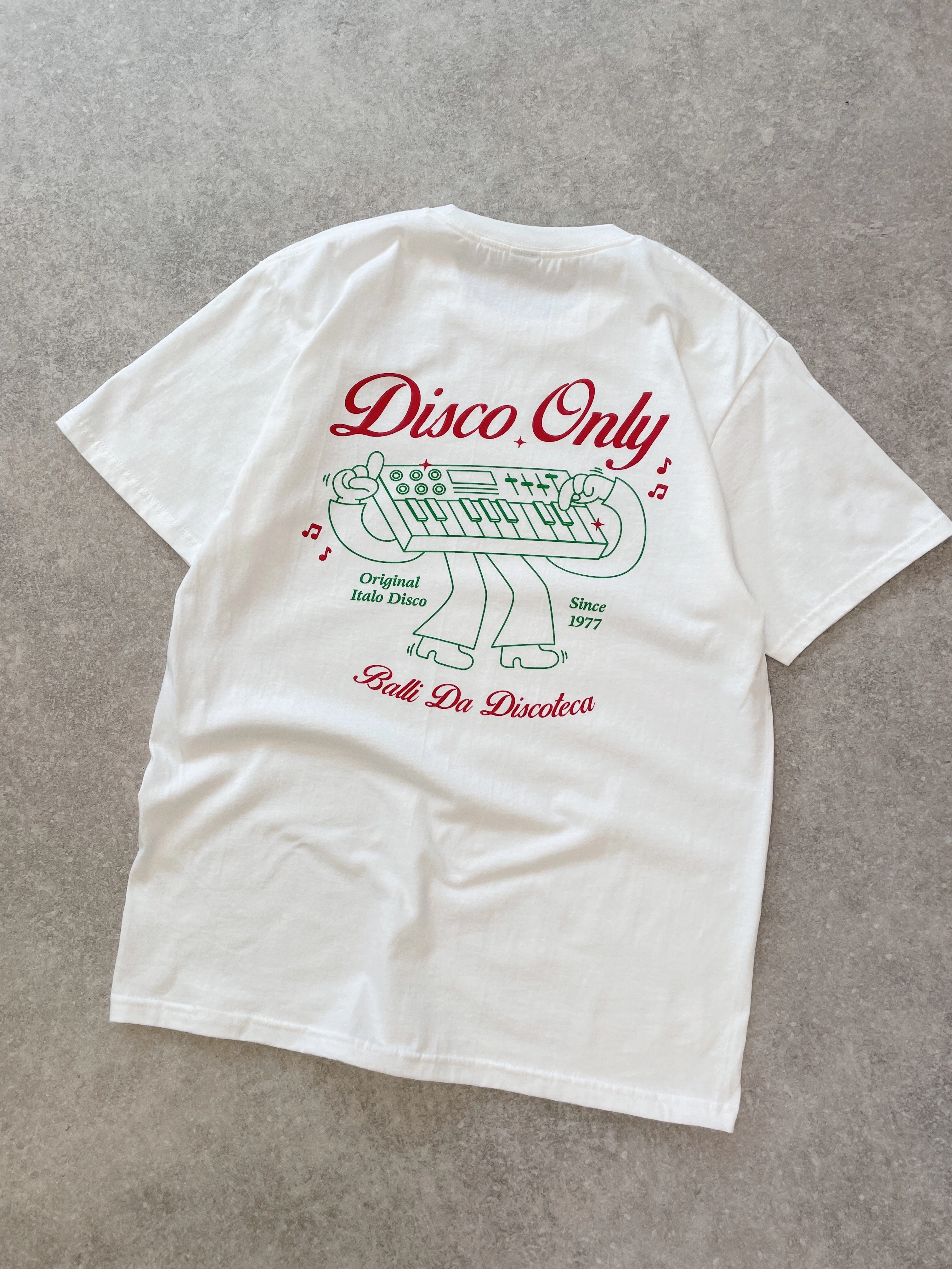 DISCO ONLY 'Italo Disco' Tee - White Subtle Embroidery Fashion Must-Have