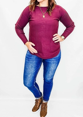 Comfy chic Cozy & Soft Eyelet Back Sweater In Port Wine