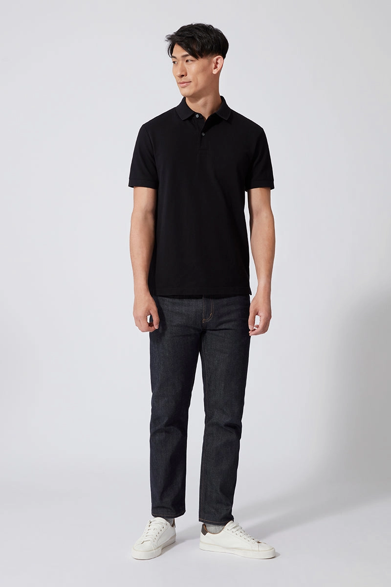VISDRY? Pique Polo | Black BKFD01 Luxe style Comfortable apparel