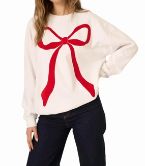 Flocked Bow Sweatshirt In White Comfy Knitwear
