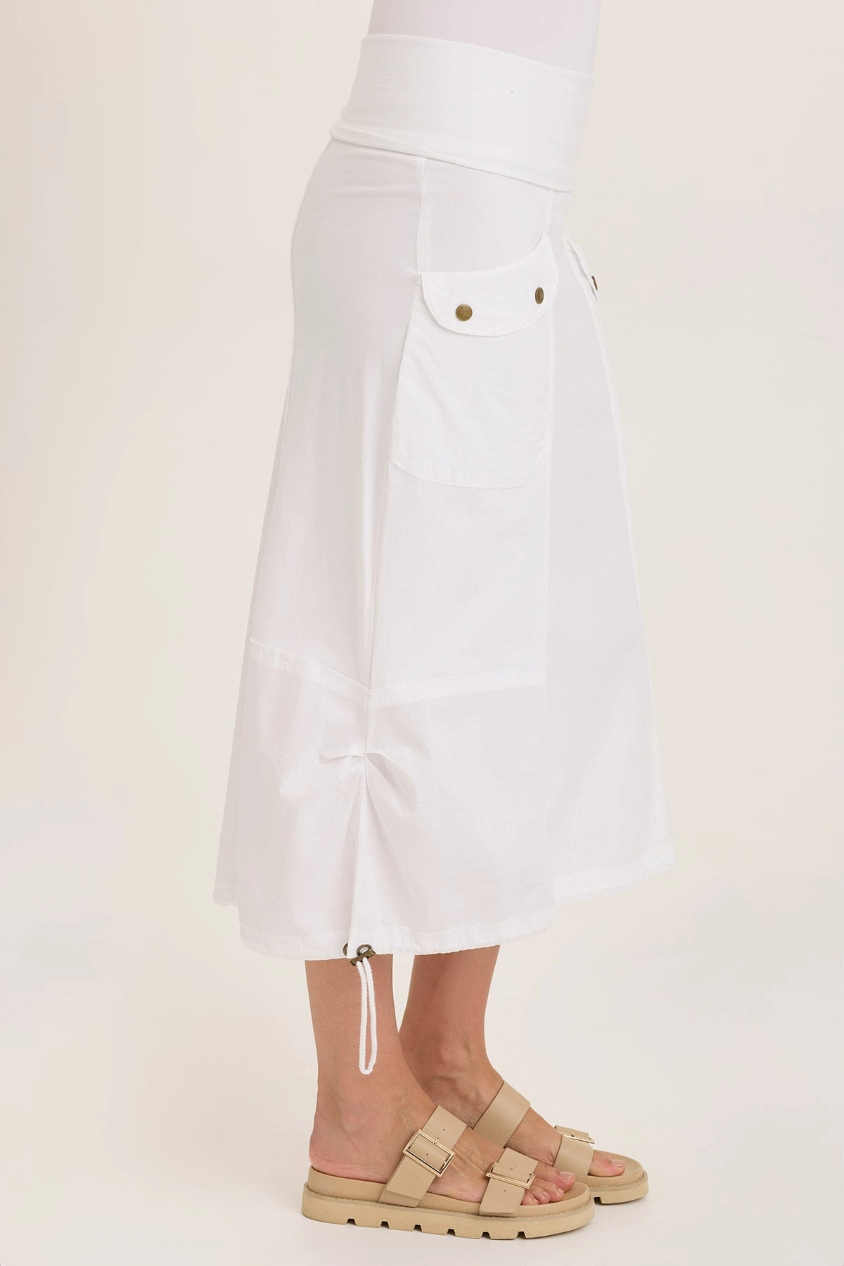 Knee Length Marconi Cargo Cinch Bubble Hem Midi Skirt