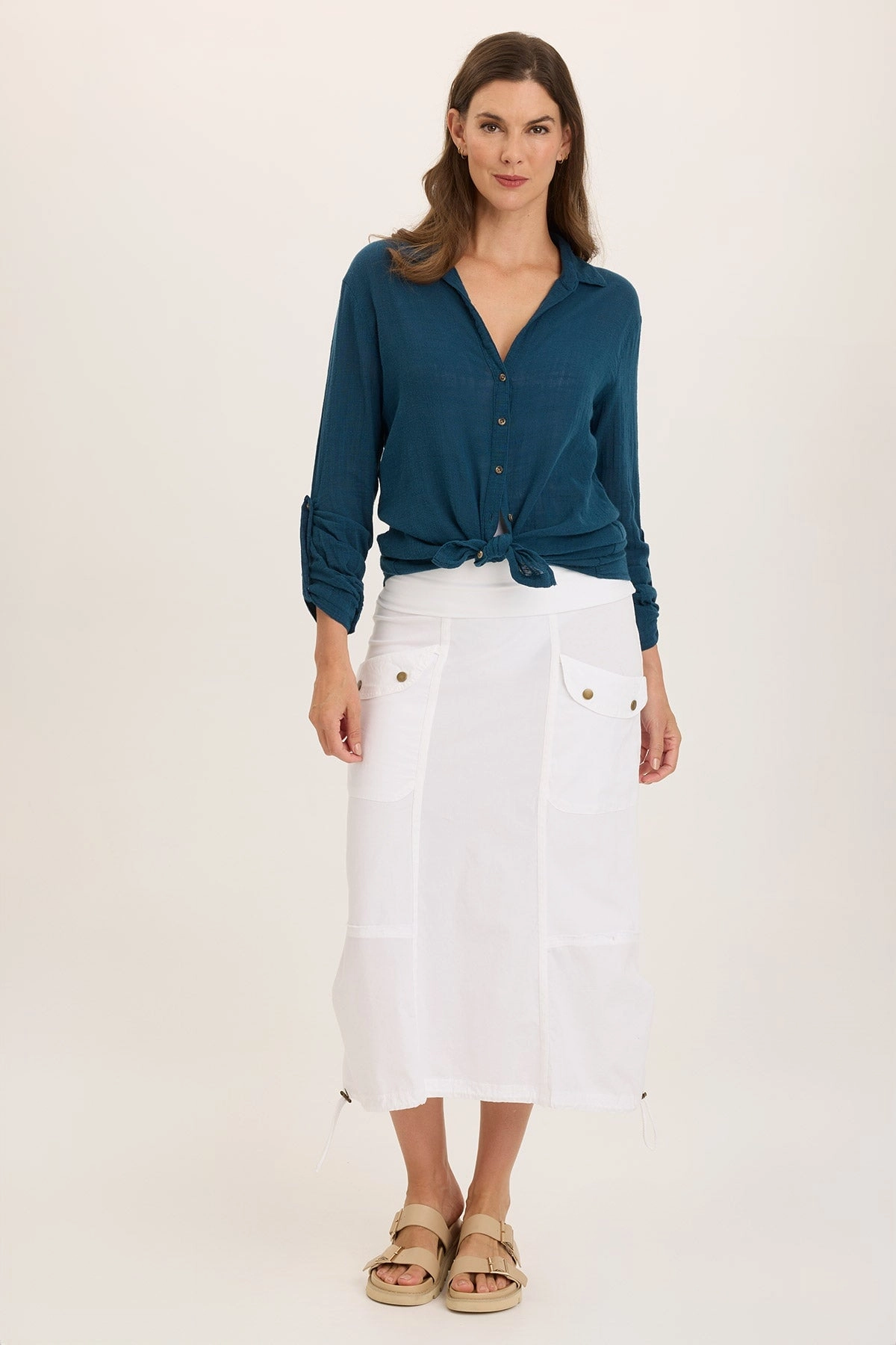 Seamless Design Marconi Cargo Cinch Bubble Hem Midi Skirt