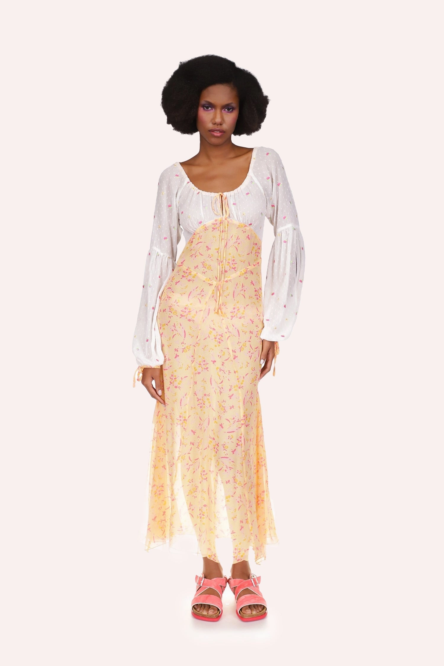 Elegant Layering Floral Swiss Dot & Arcadia Blossom Princess Dress
