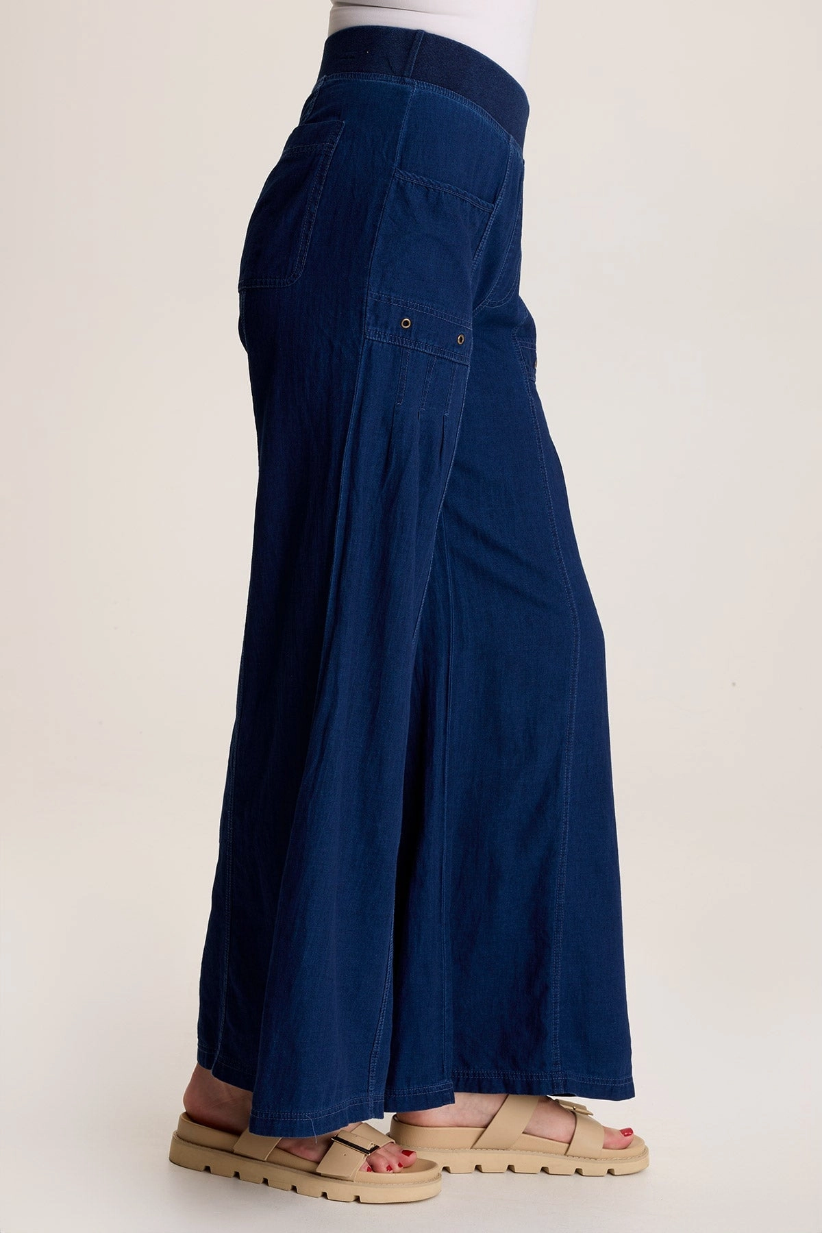 Florentine Mock-Denim Wide-Leg Pant Casual Flex