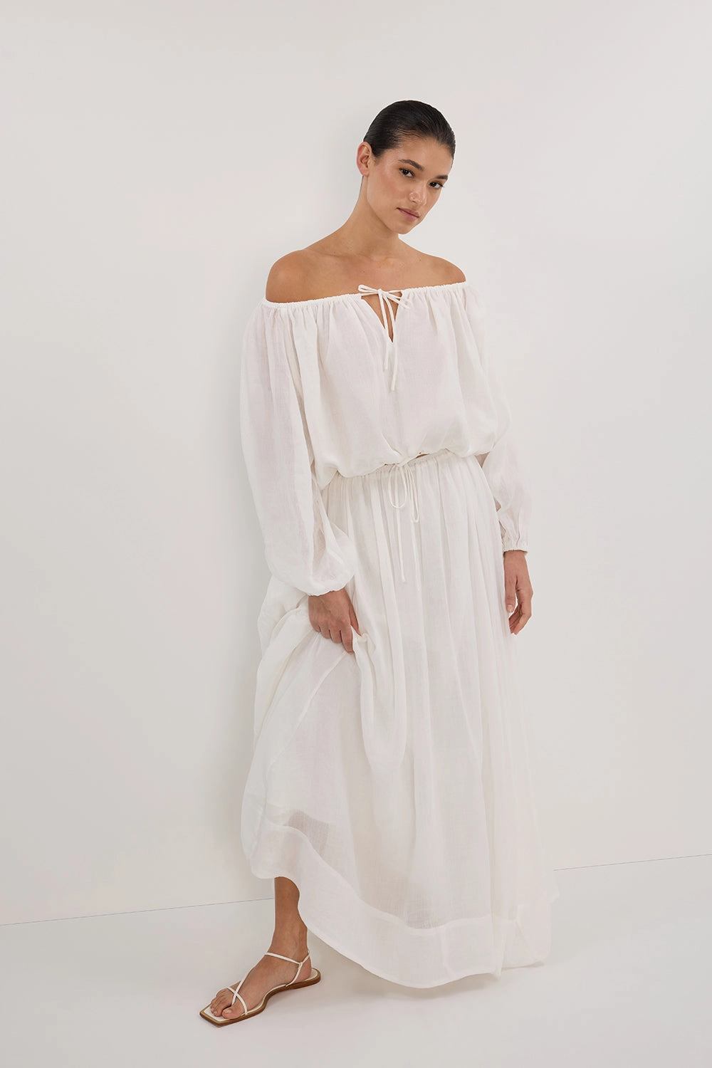 Layer Combo Soft Tones LAYNE WHITE RAMIE MAXI SKIRT