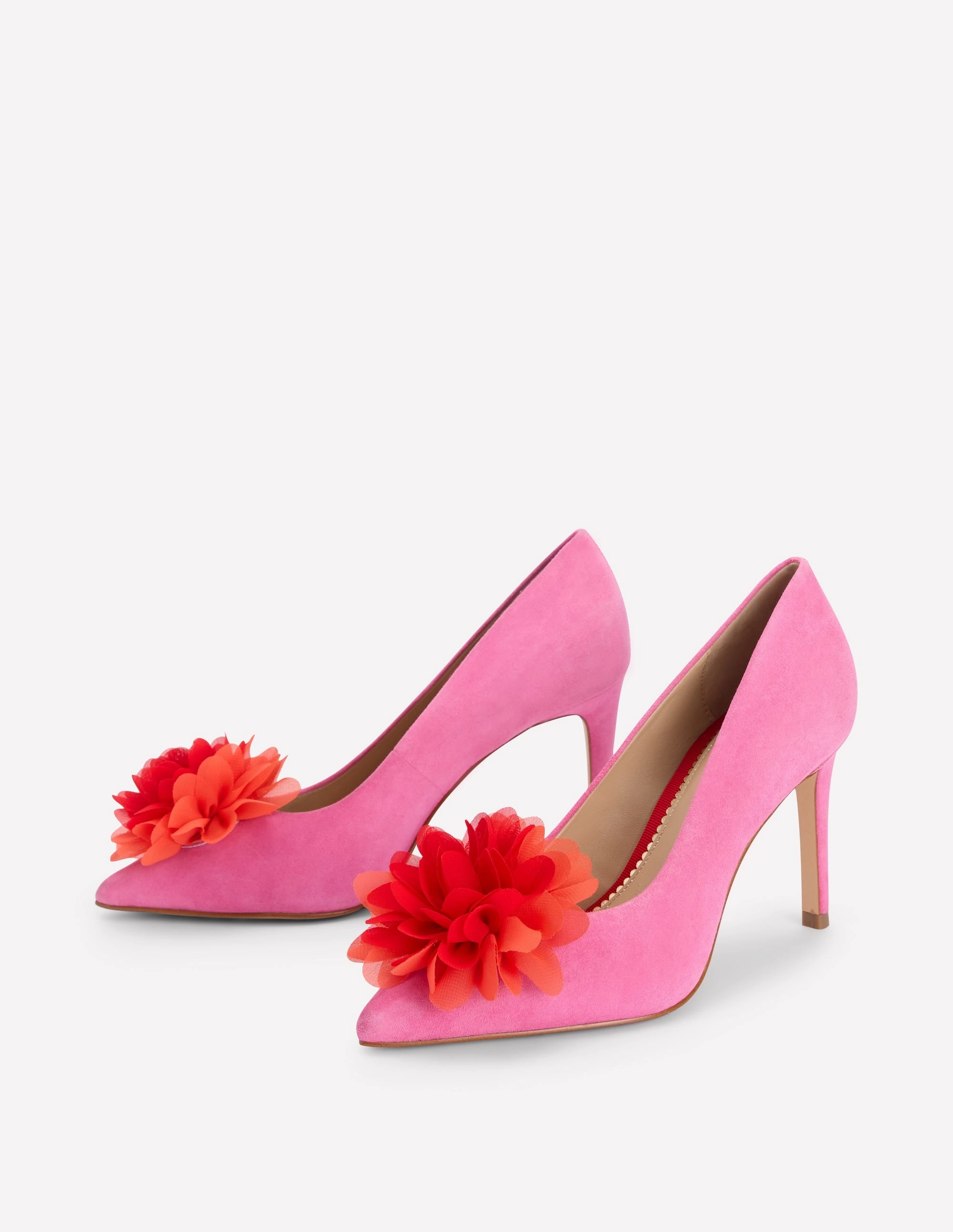 Neutral Colors Closed Toe Flower Point Heels-Hot Pink