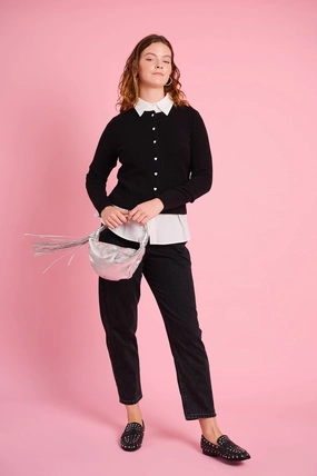 The Cut and Sew Cardigan in Black AdjustableHem