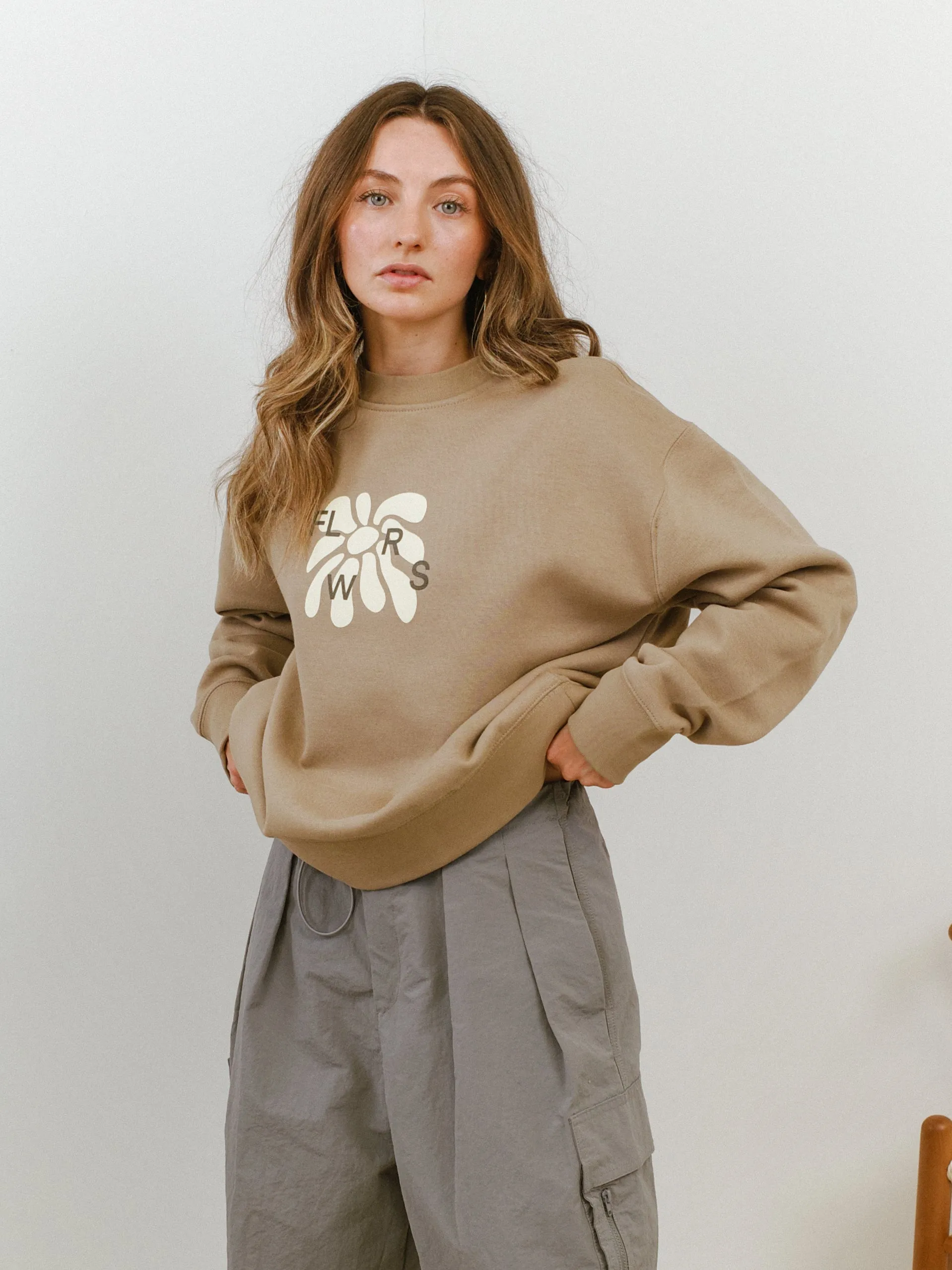 FLWRS Relaxed Crew Neck Sweater - Sand Timeless Knit Fashionable knitwear