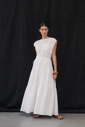 Tailored Fit Pink Glow FLYNN WHITE LINEN BLEND MIDI DRESS