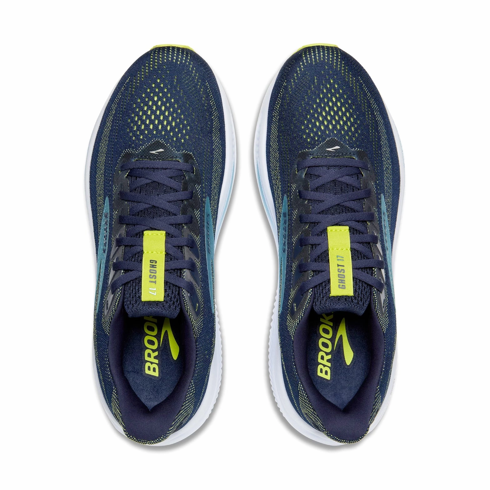 Men's Ghost 17 Running Shoes Peacoat / Lime / Blue Internal Heel Counter