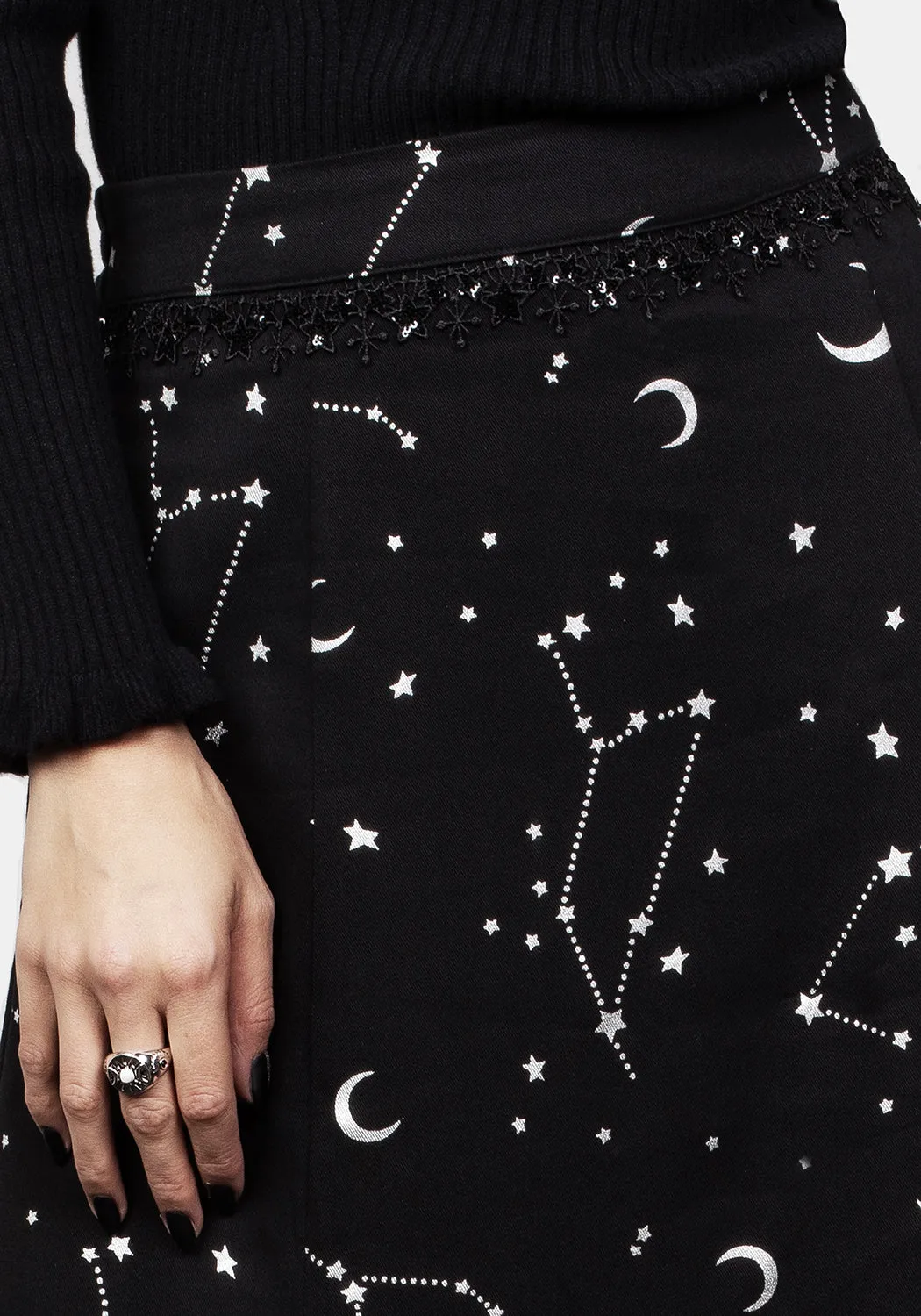Silver Celestial Print Double Split Skirt Breezy Flow