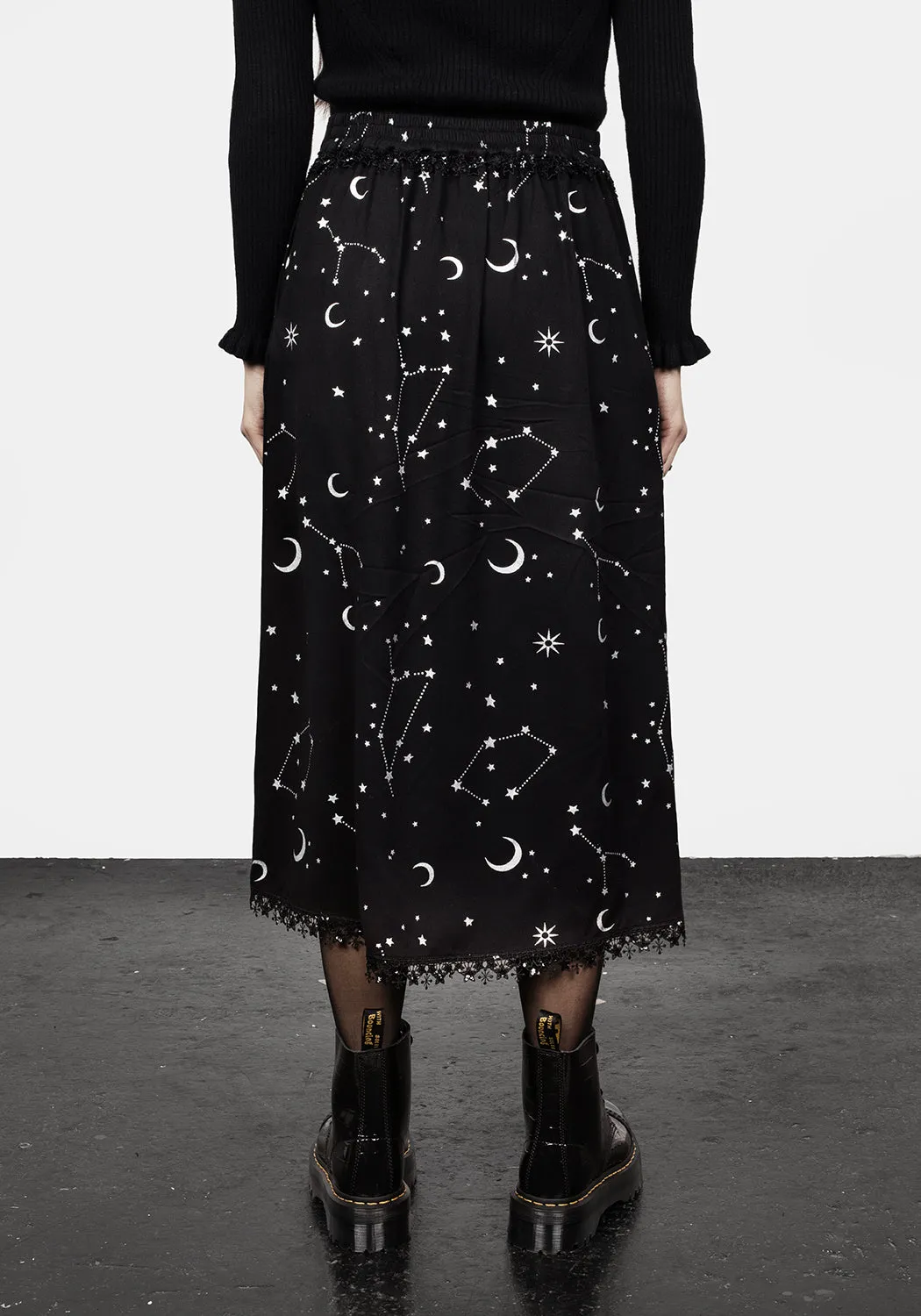 Wrap Front Silver Celestial Print Double Split Skirt