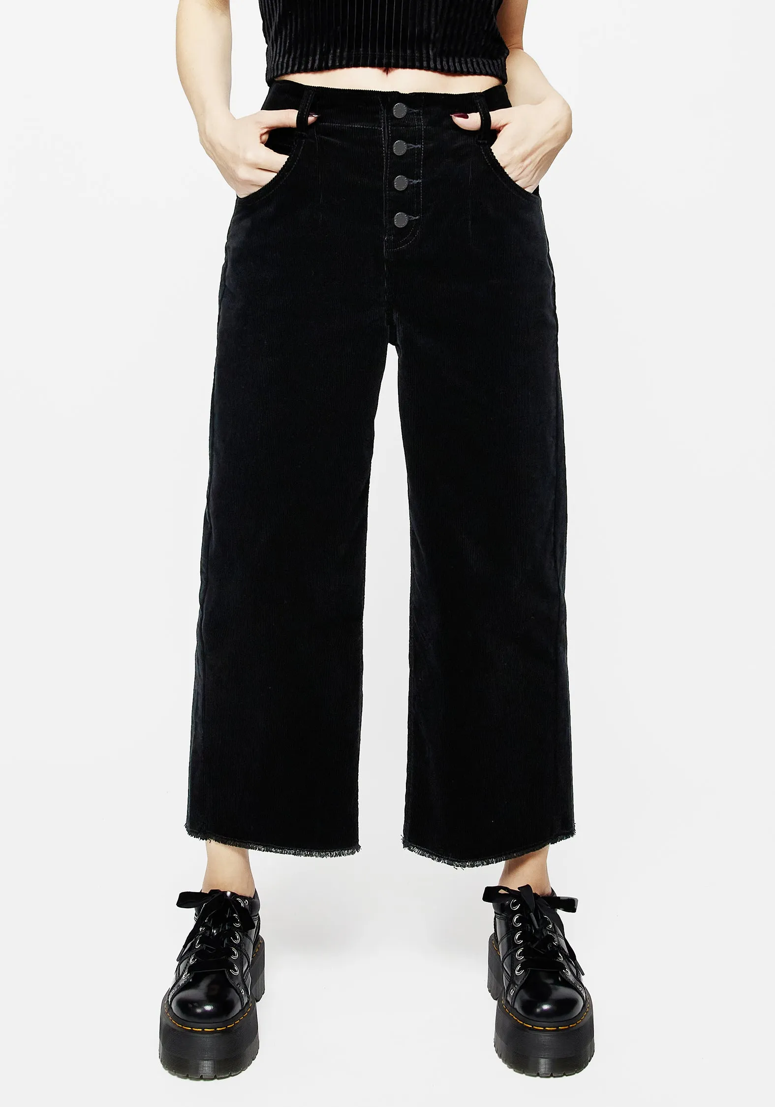 Breathable mesh Foster Wide Leg Cord Crop Jeans - Black