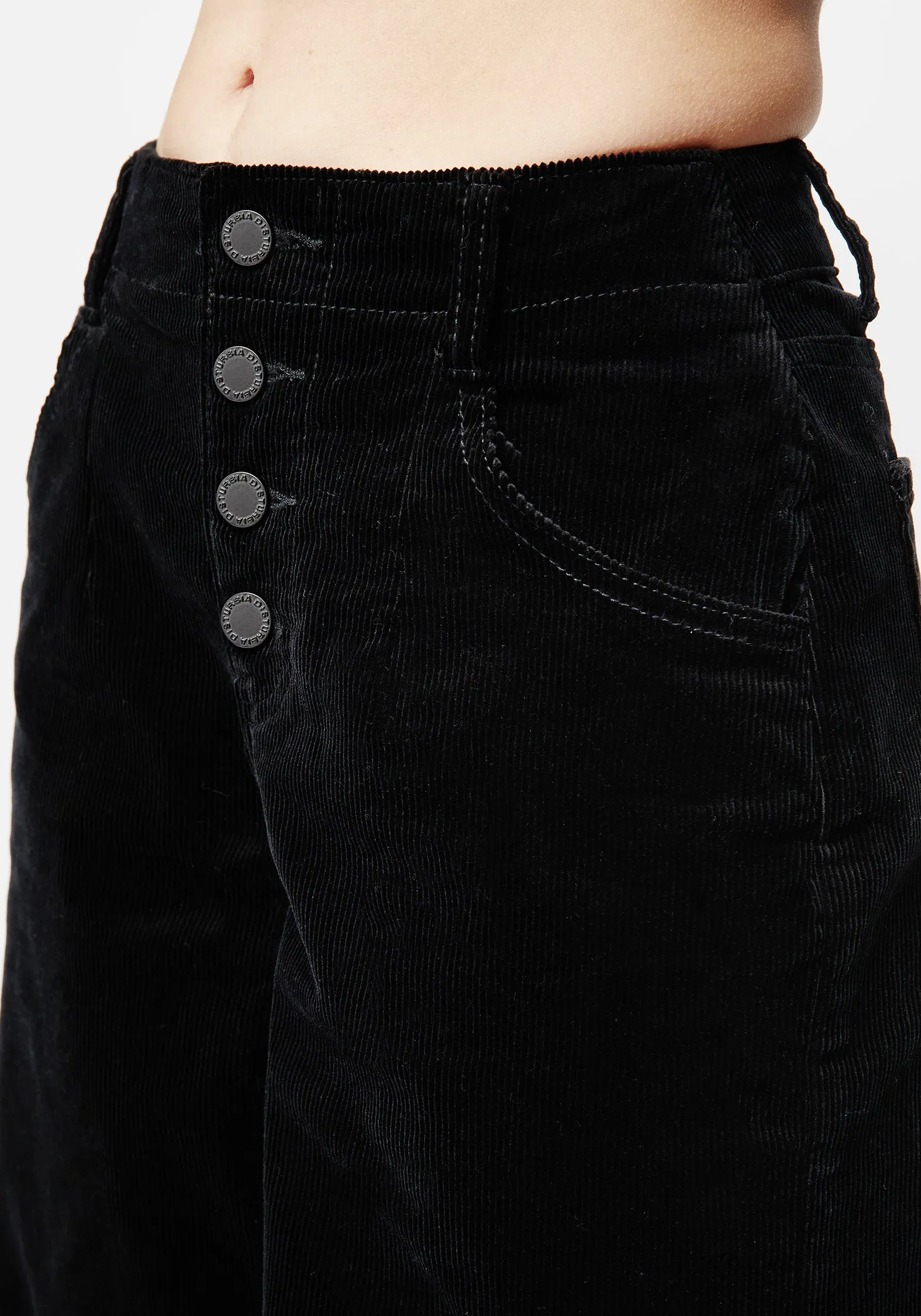 Anti Pilling Treatment Warm Fit Foster Wide Leg Cord Crop Jeans - Black