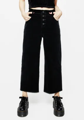 Breathable mesh Foster Wide Leg Cord Crop Jeans - Black