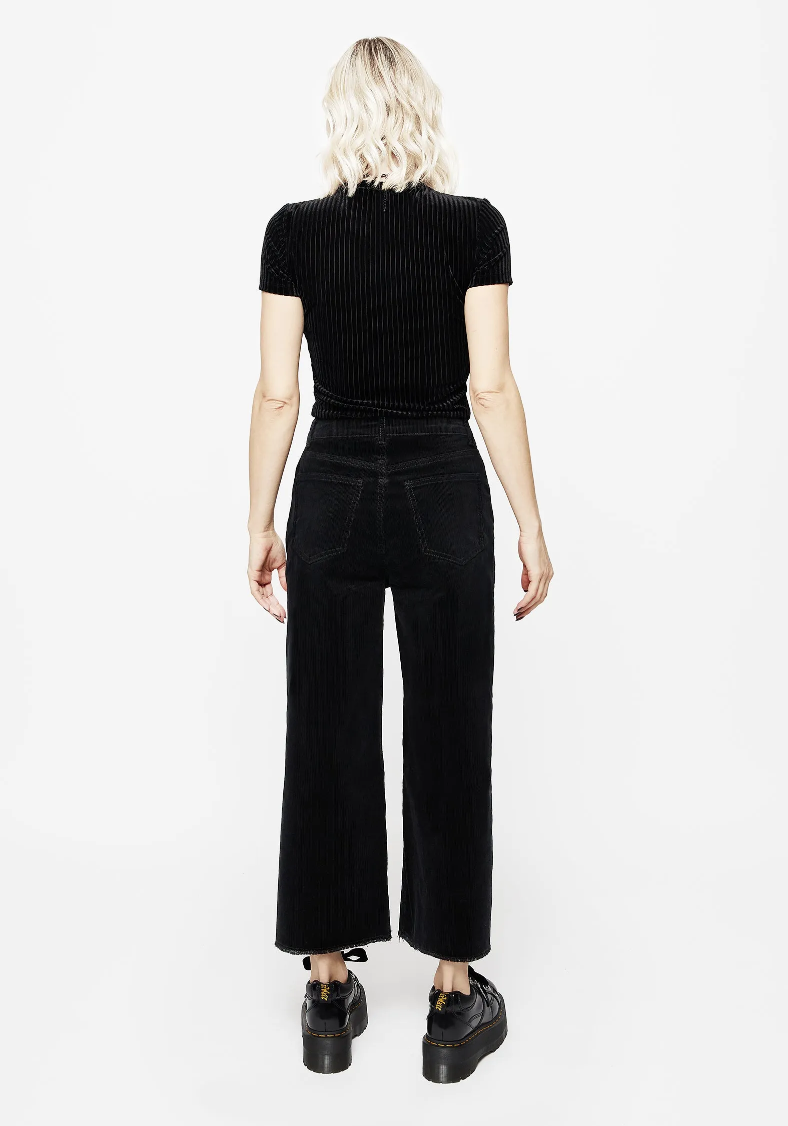 Chic Style Foster Wide Leg Cord Crop Jeans - Black