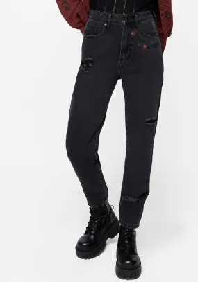 Outfit Essential Foxfire Embroidered Distressed Mom Jeans