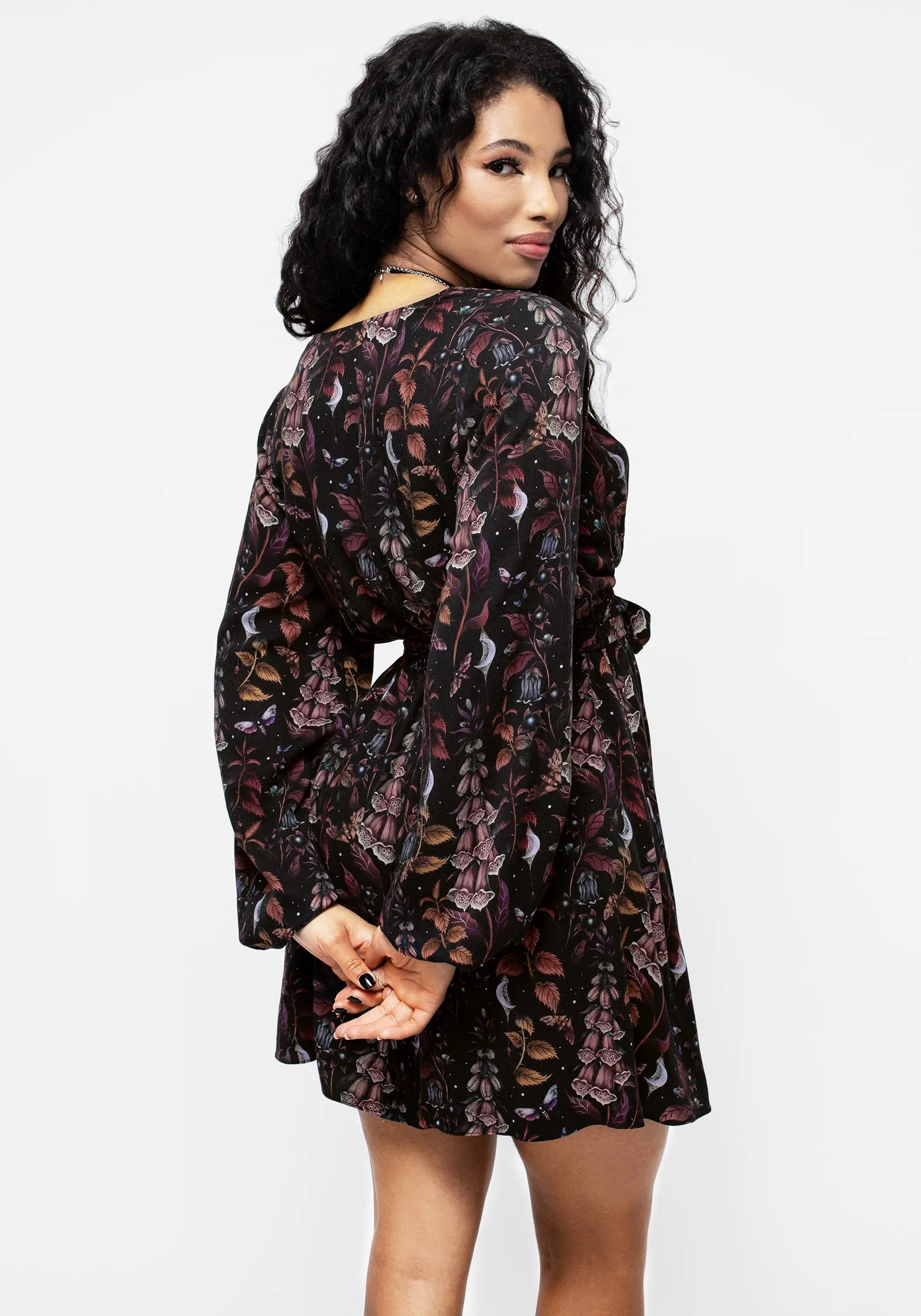 Chilly Day Comfort Waist Seam Foxglove Mini Wrap Dress