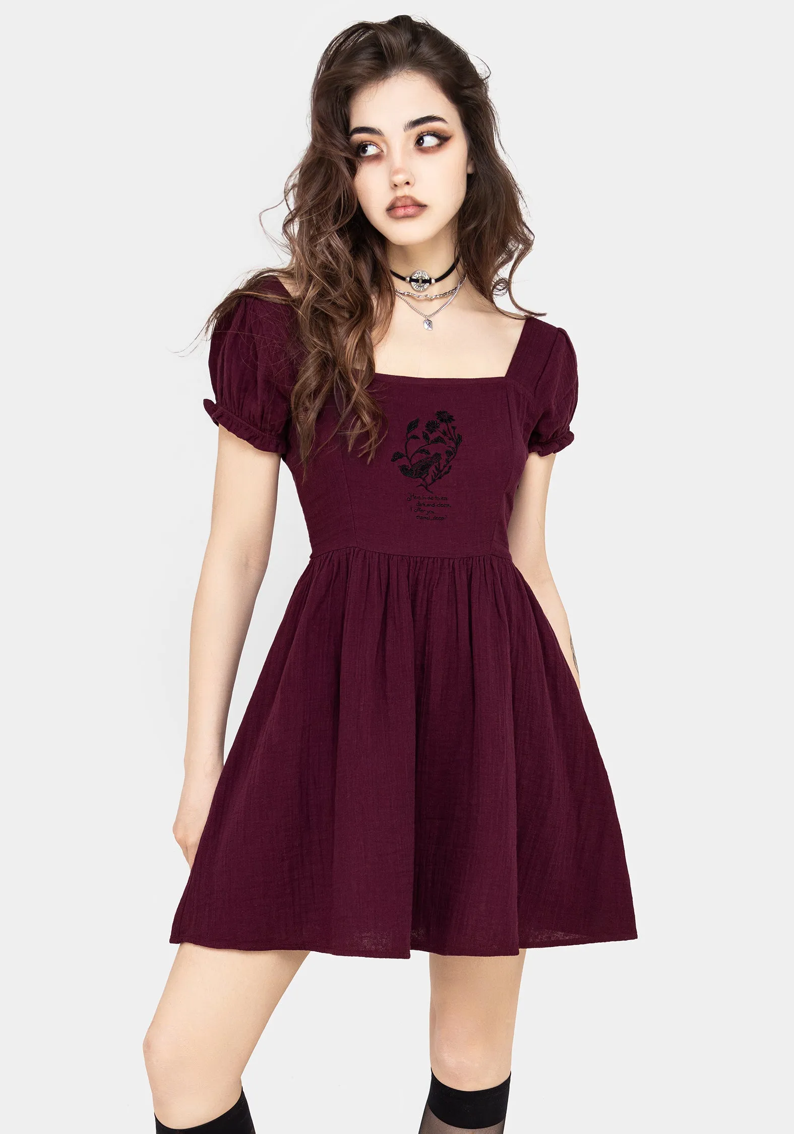 Frances Embroidered Cotton Mini Dress Pleated-Texture Wedding Style