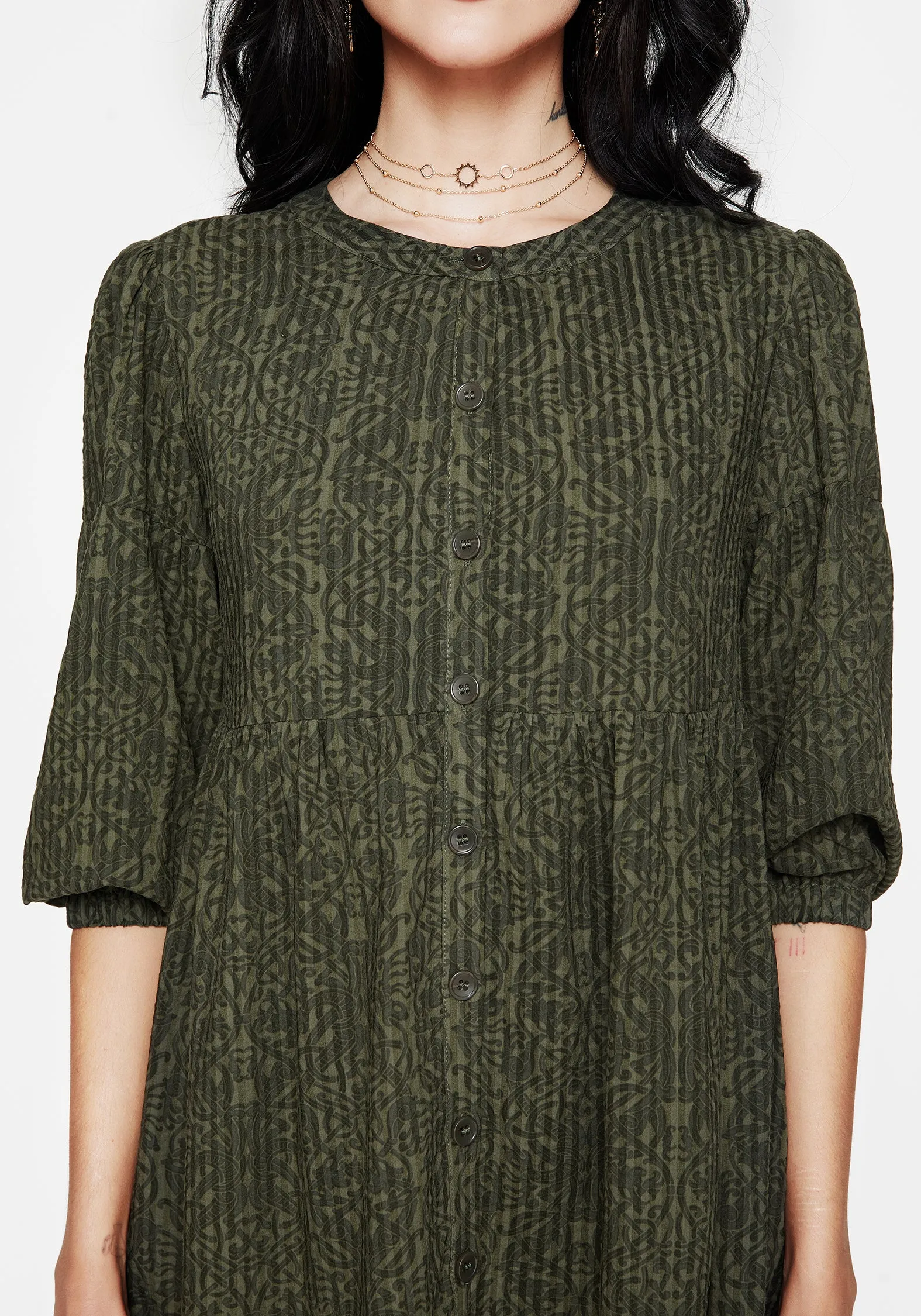Effortless Wear Pose Glow Francesca Dragon Printed Button Up Smock Mini Dress