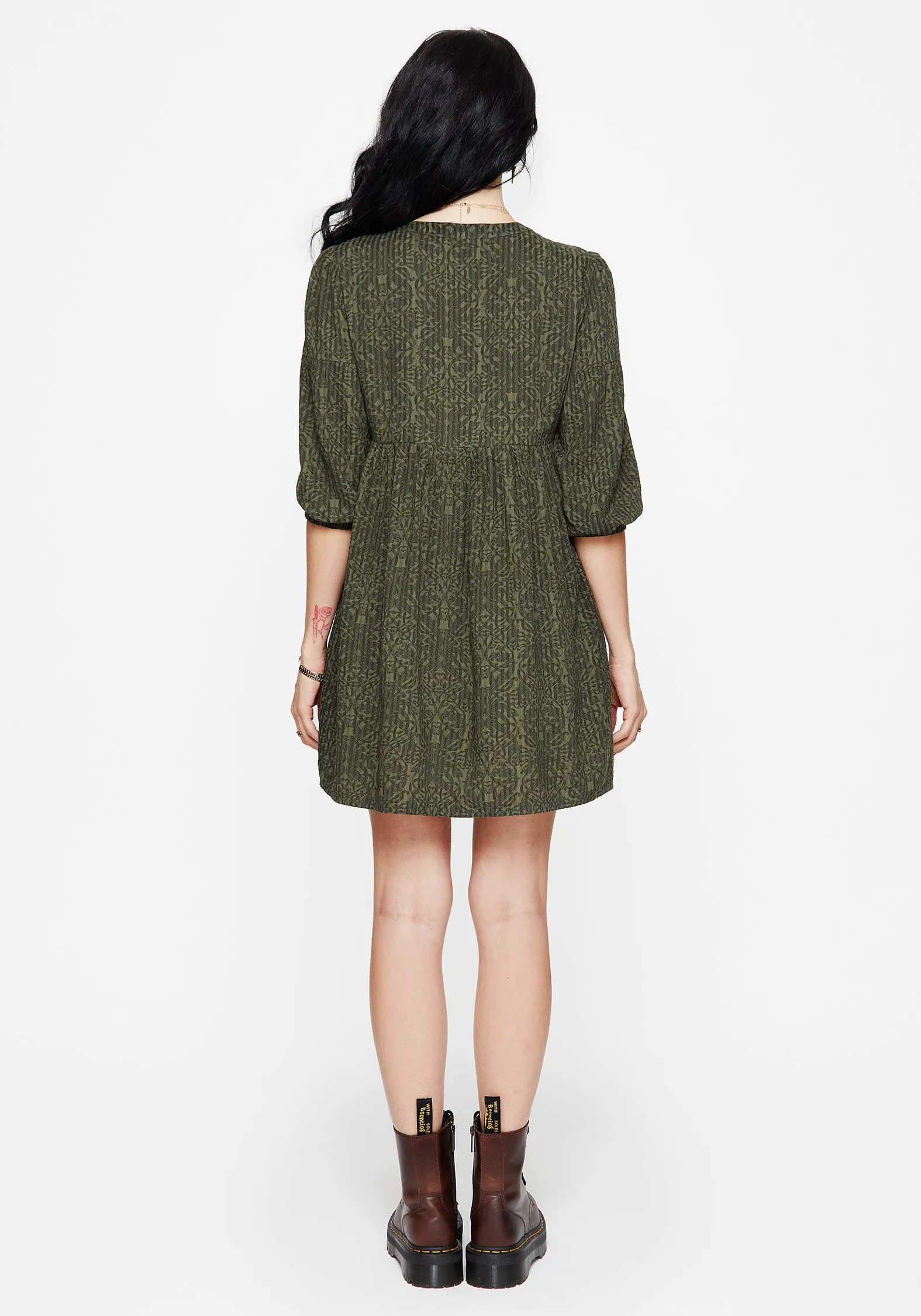 Golden Scene Francesca Dragon Printed Button Up Smock Mini Dress