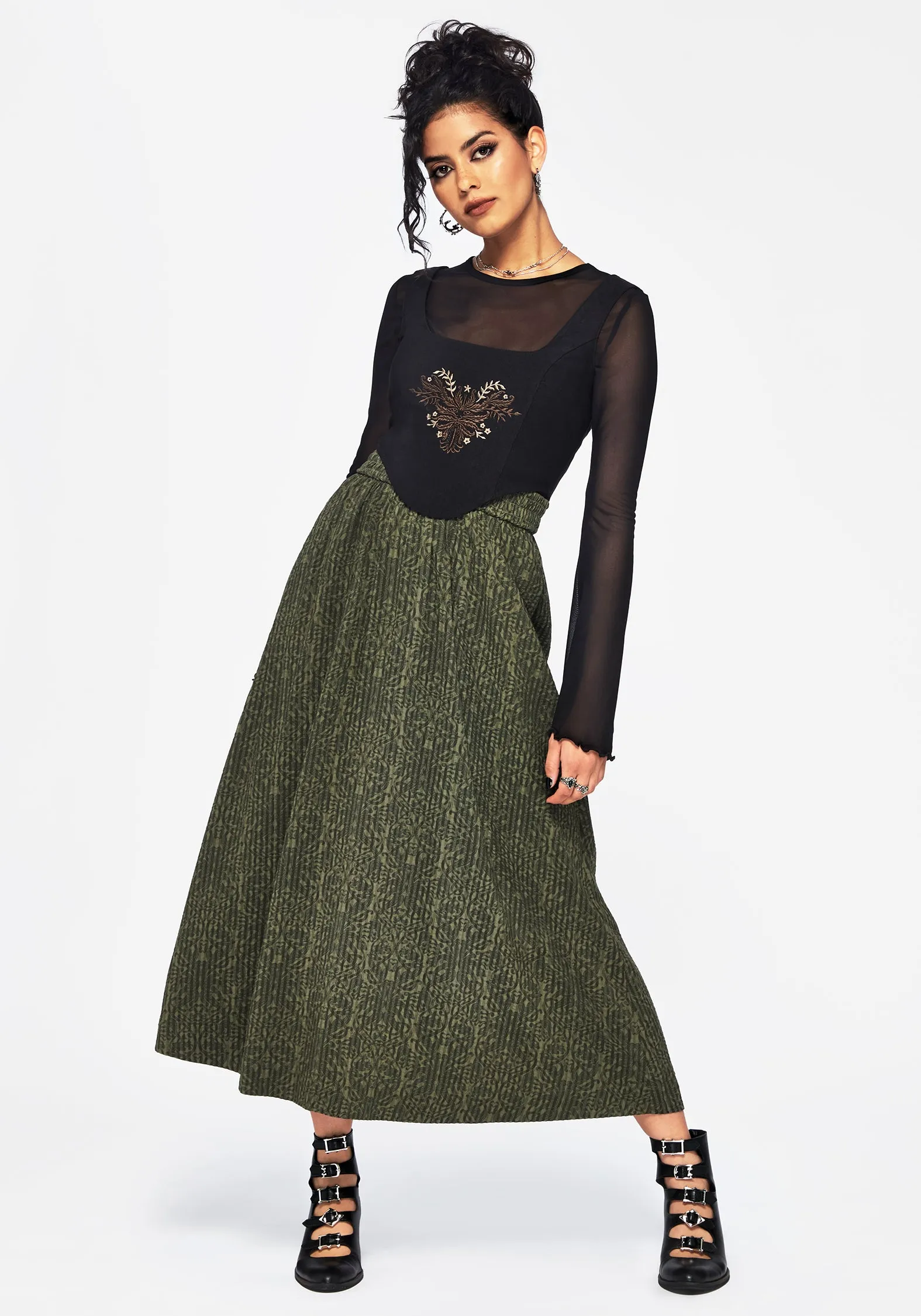 Francesca Dragon Printed Midaxi Skirt Aesthetic Fit